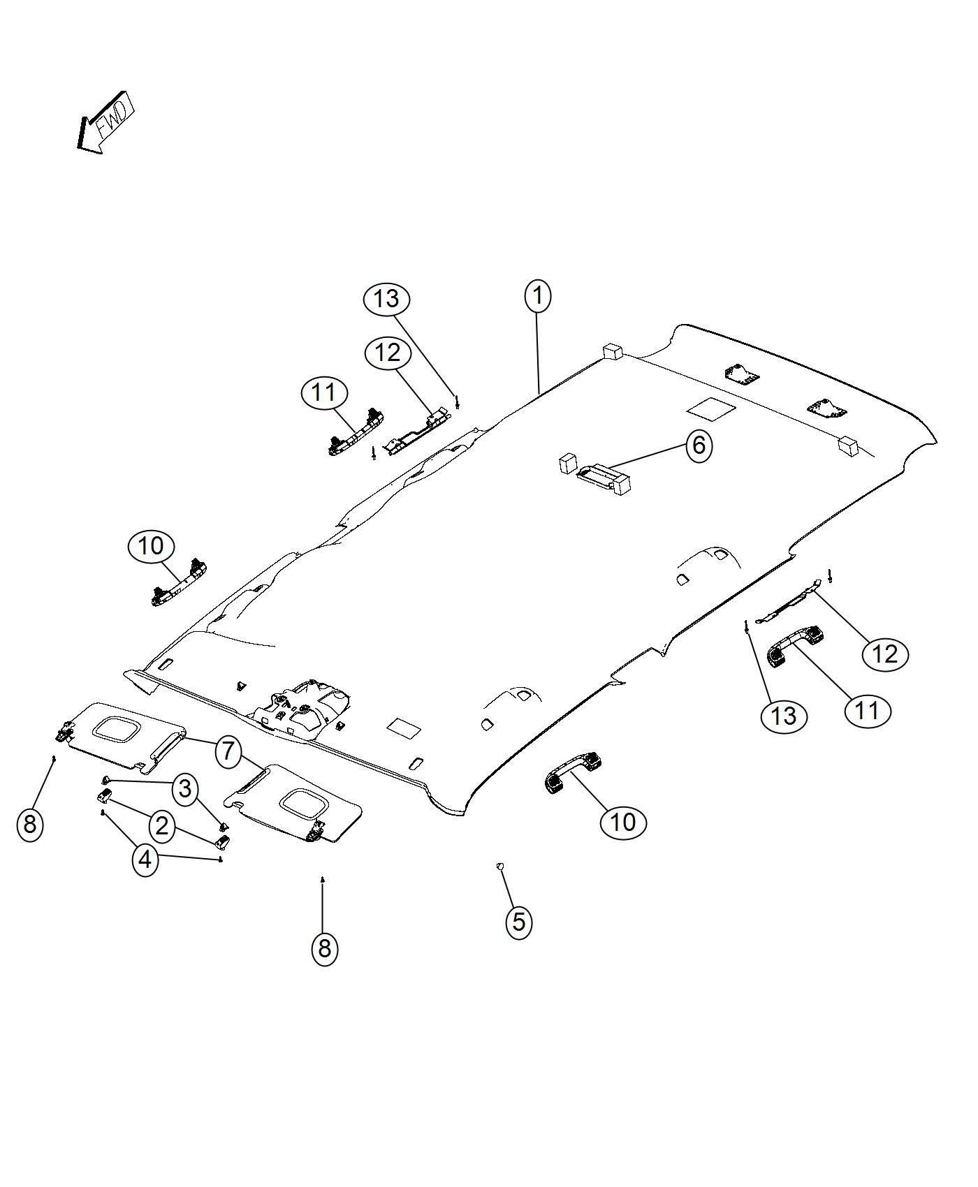 Diagram Headliners and Visors. for your 1999 Chrysler 300  M 