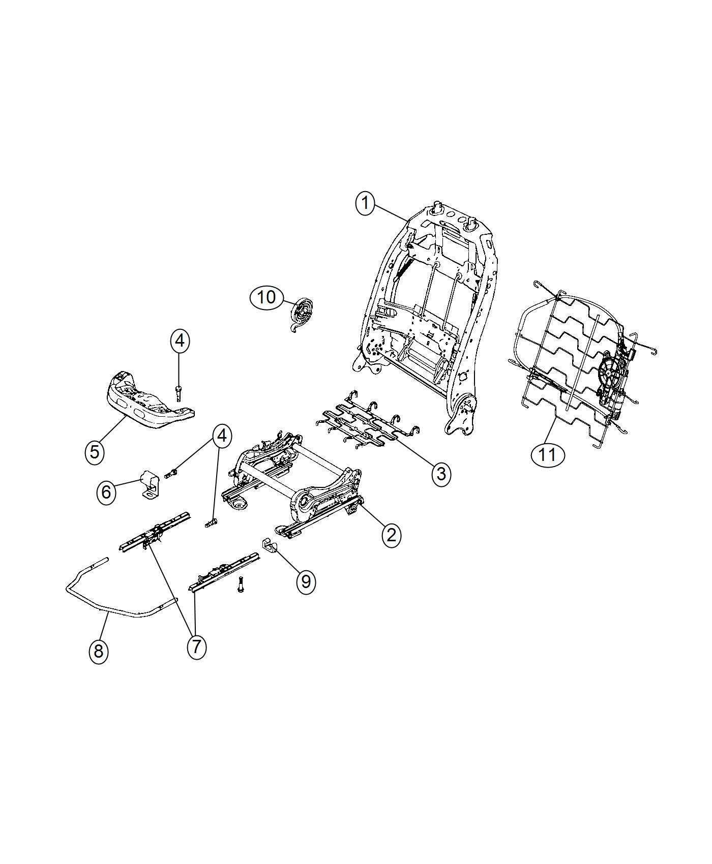 Diagram Adjuster, Recliner And Shields - Passenger Seat. for your Jeep