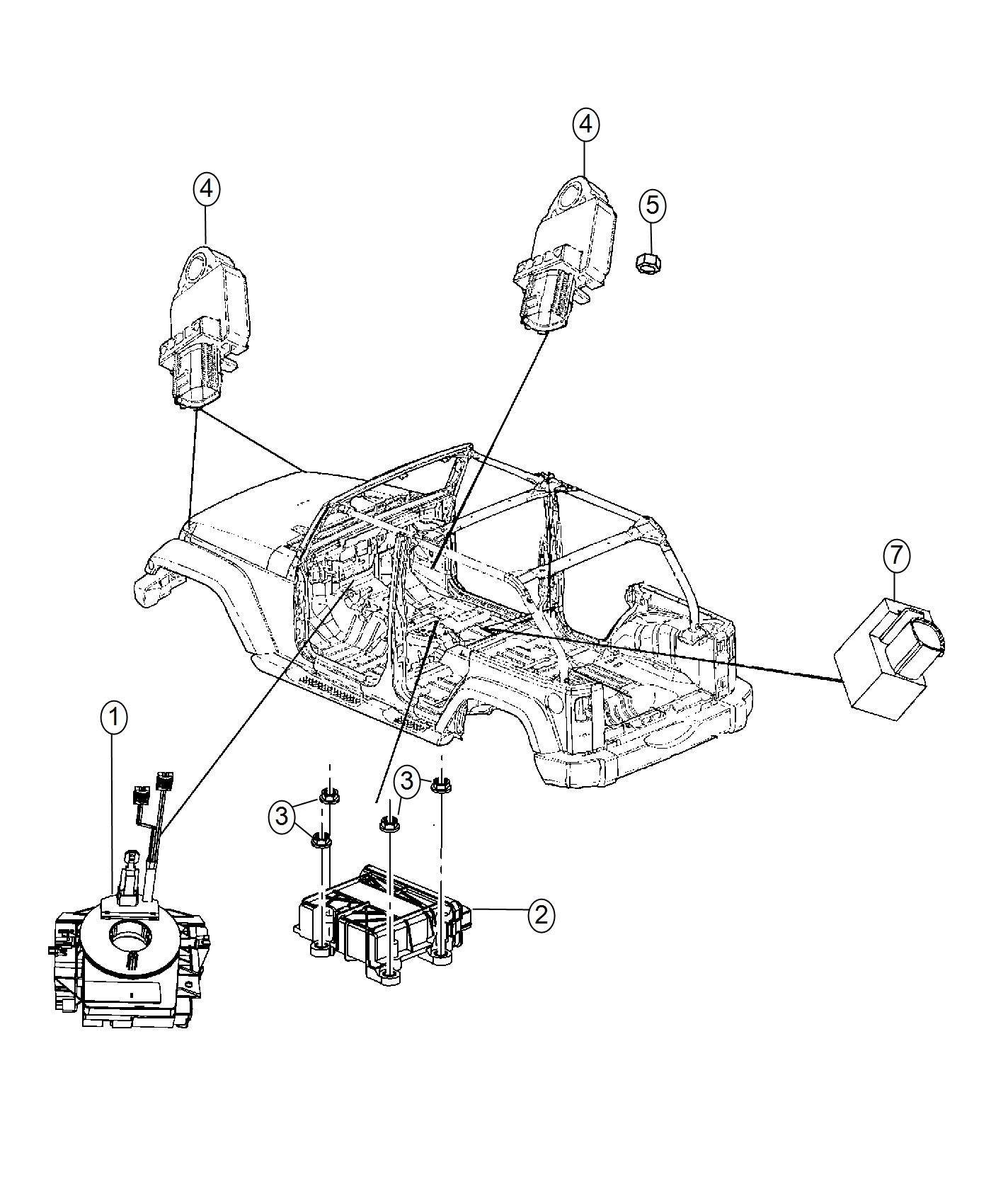 Air Bag Modules, Impact Sensors and Clock Spring. Diagram