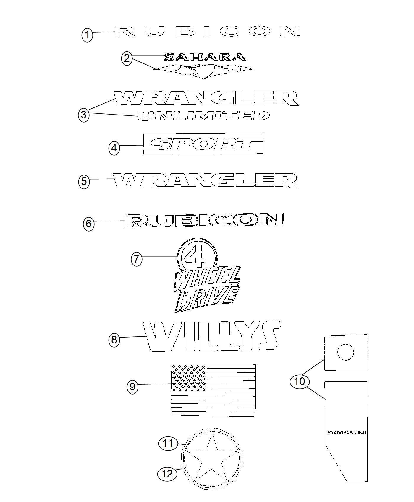 Diagram Decals and Tape Stripes. for your Jeep Wrangler  