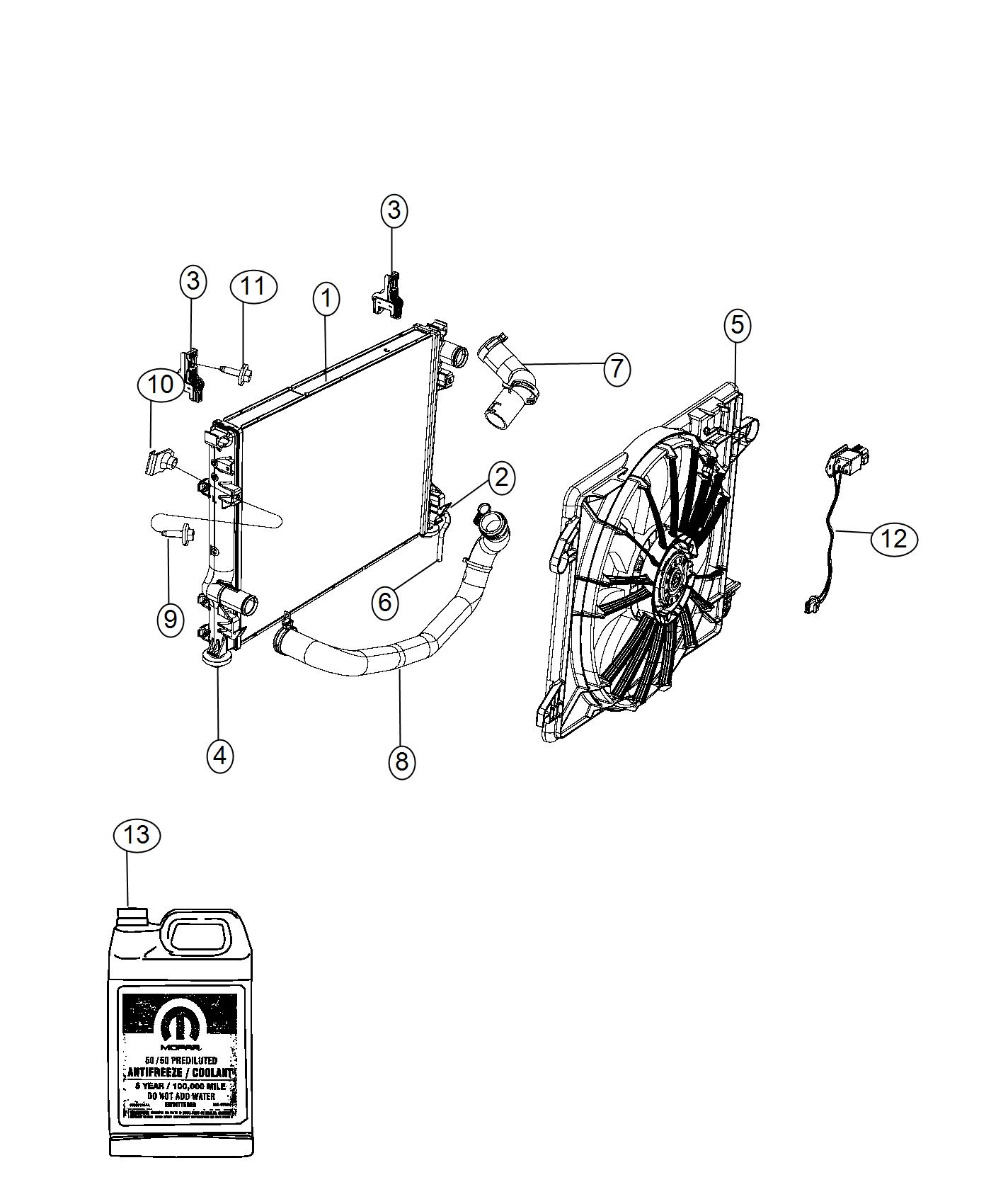 Radiator and Related Parts Single Fan. Diagram