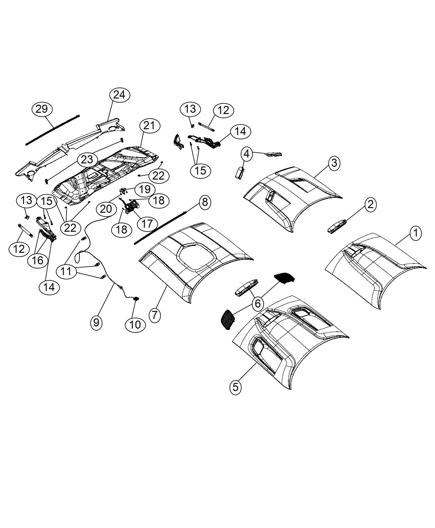 Diagram Hood and Related Parts. for your Dodge Challenger  