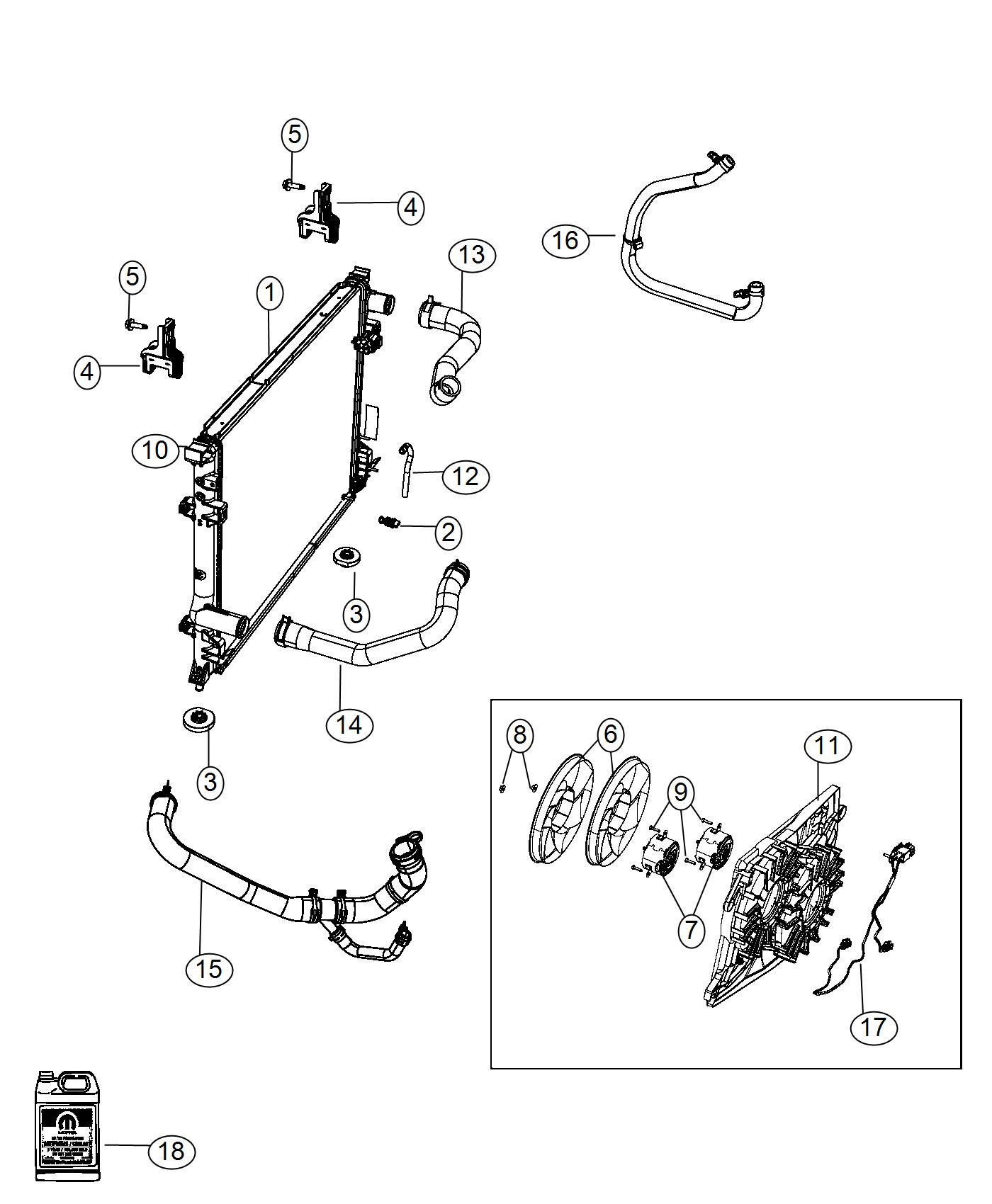 Radiator and Related Parts Dual Fan. Diagram