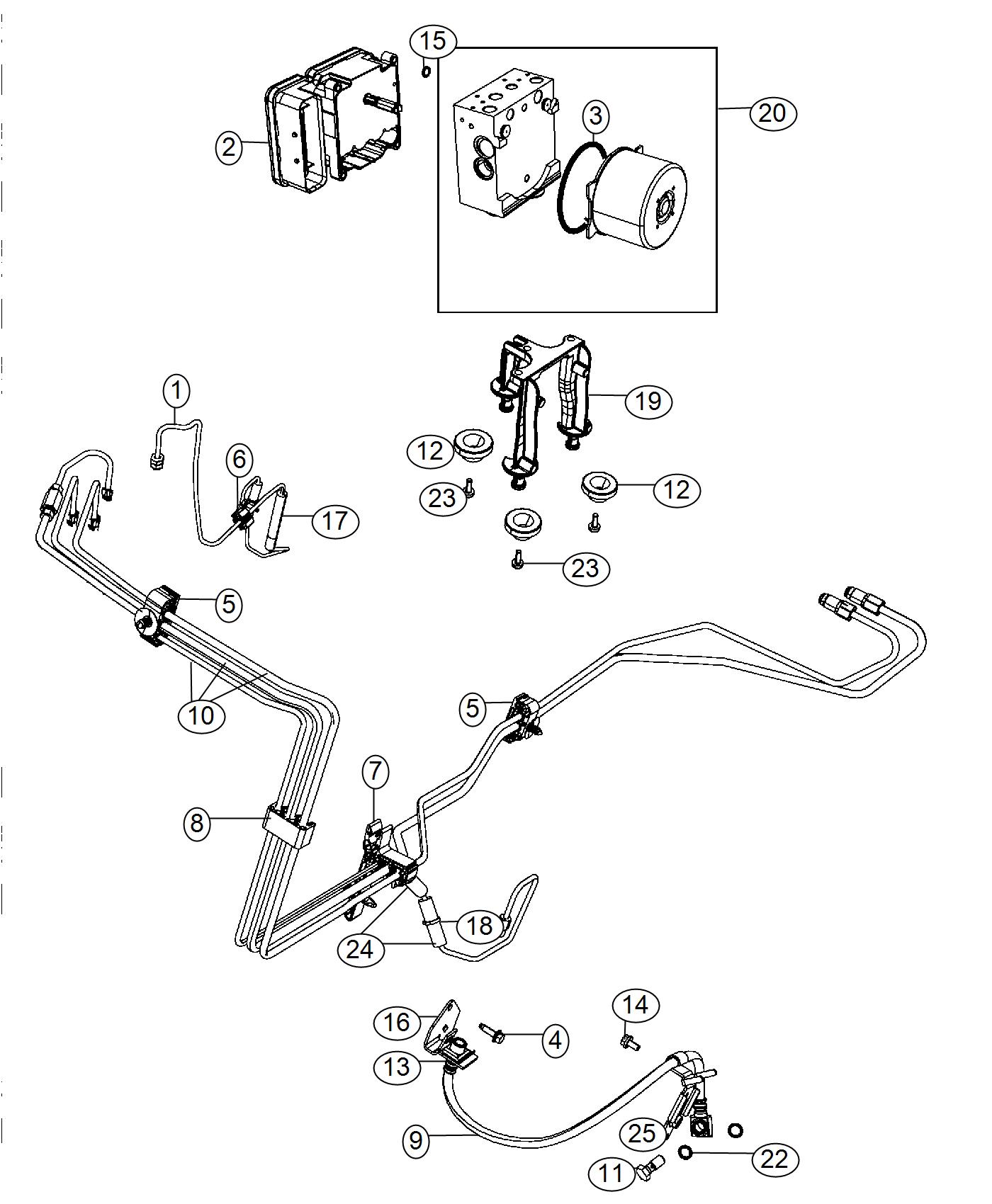 Diagram HCU and Tubes, Front. for your 1999 Chrysler 300  M 