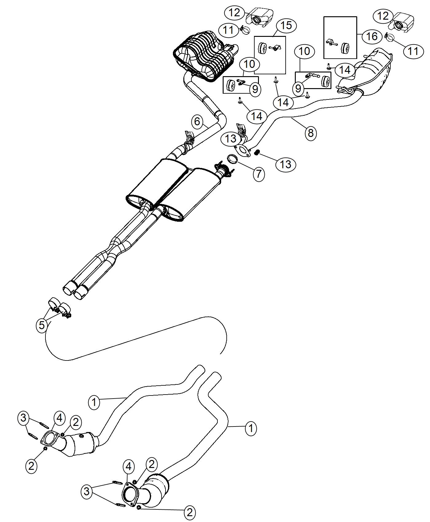 Diagram Exhaust System,5.7L[5.7L V8 HEMI VVT Engine],[5.7L V8 HEMI MDS VVT Engine]. for your 1999 Chrysler 300  M 