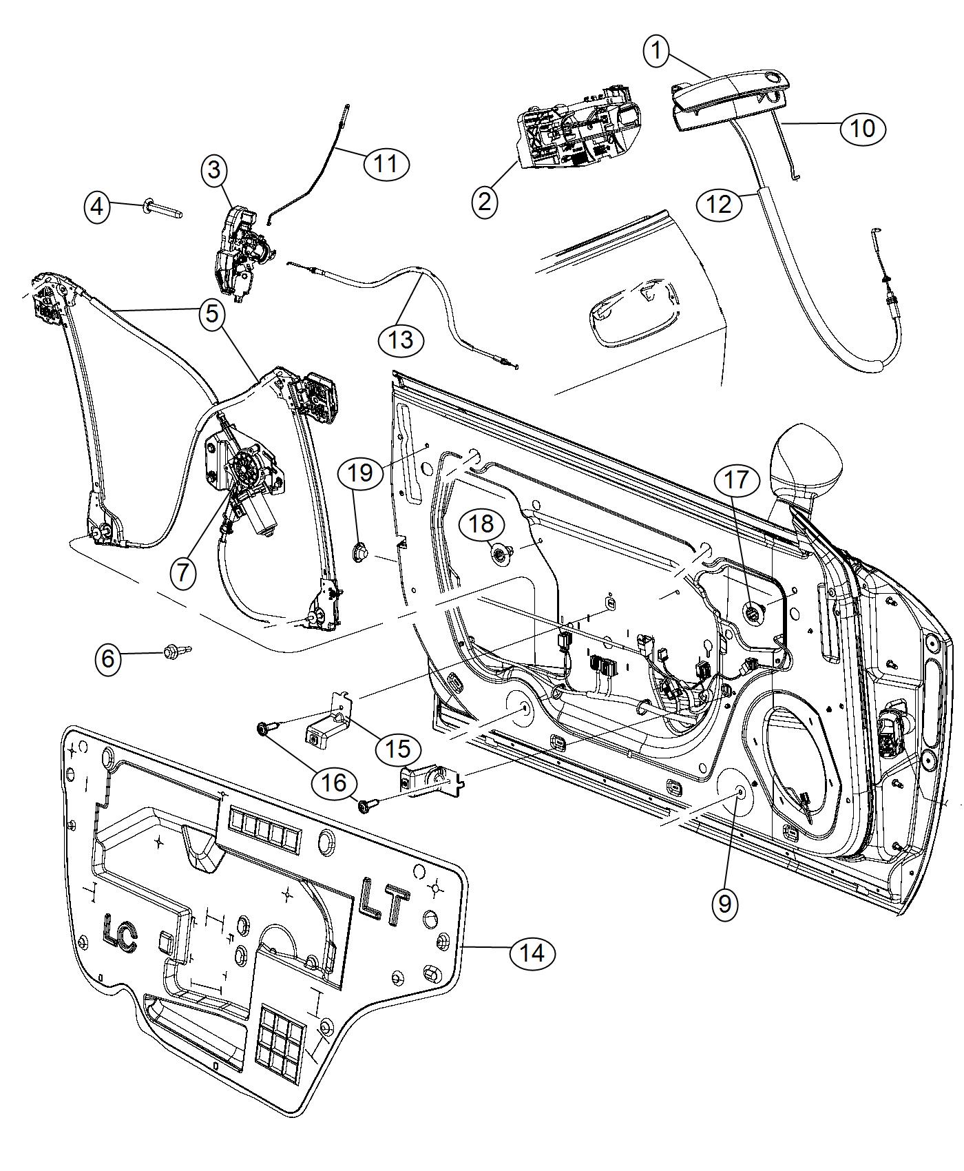 Diagram Front Door, Hardware Components. for your 2016 Dodge Challenger SXT  