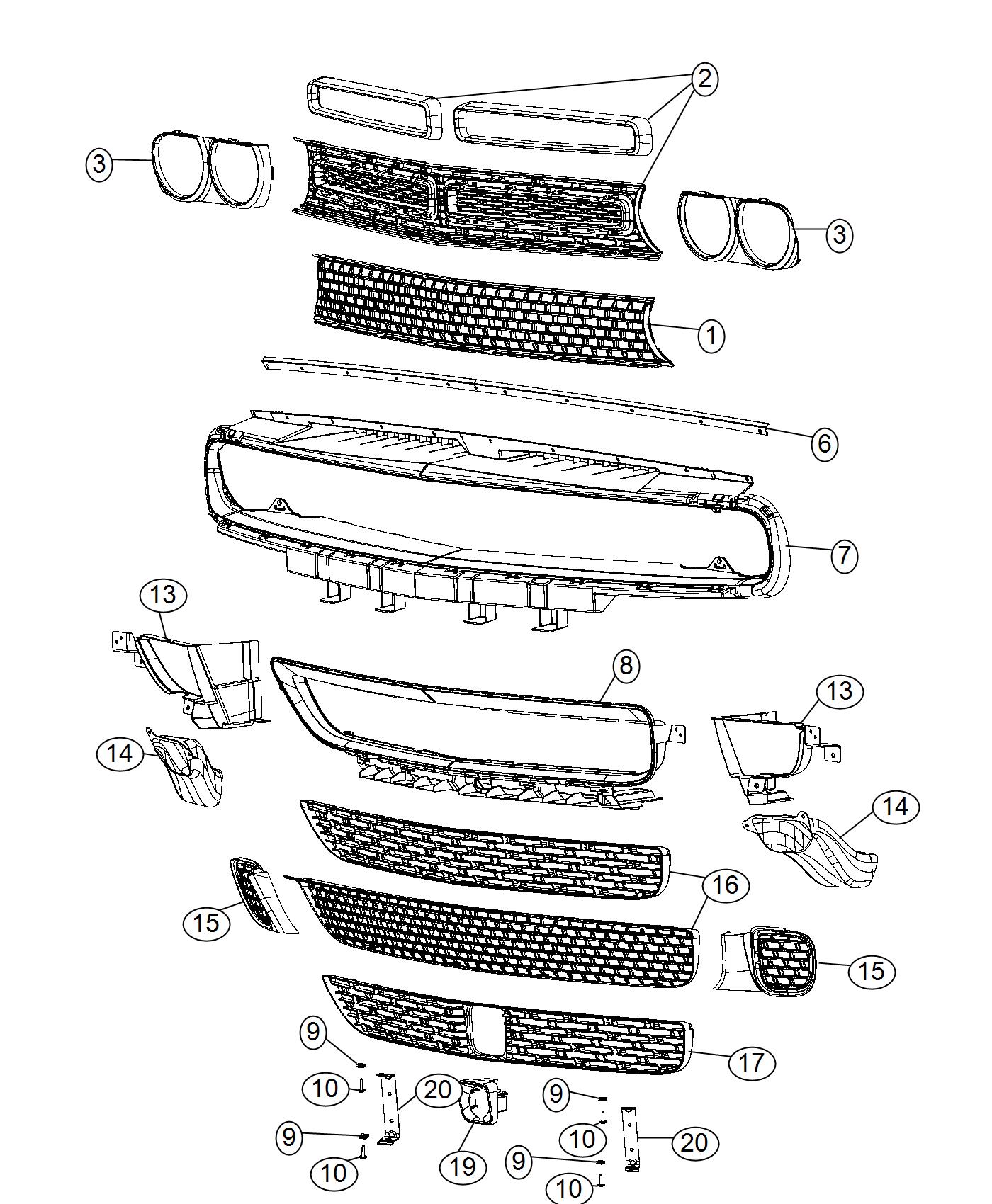 Diagram Grille. for your 2011 Dodge Challenger   