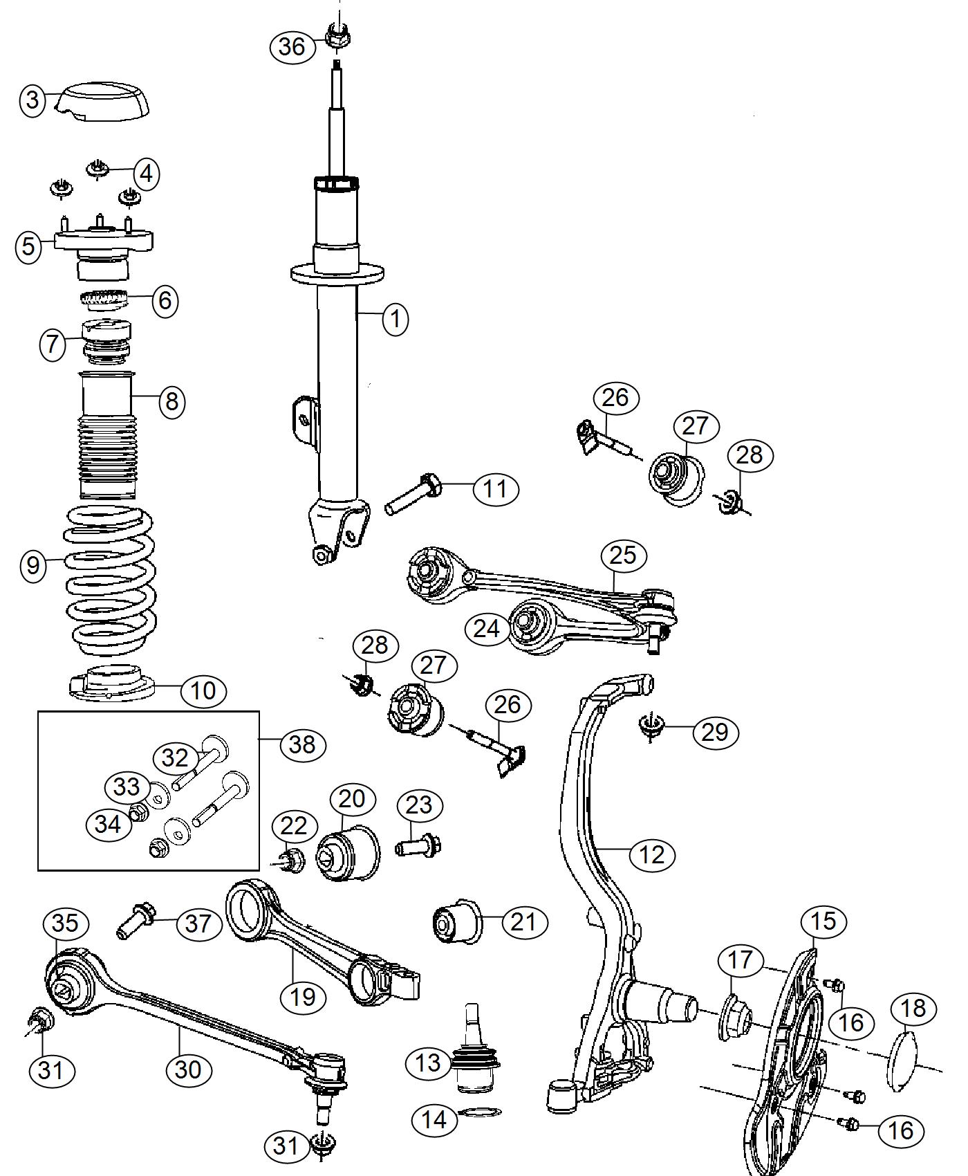 Diagram Suspension, Front RWD. for your 1999 Chrysler 300 M  