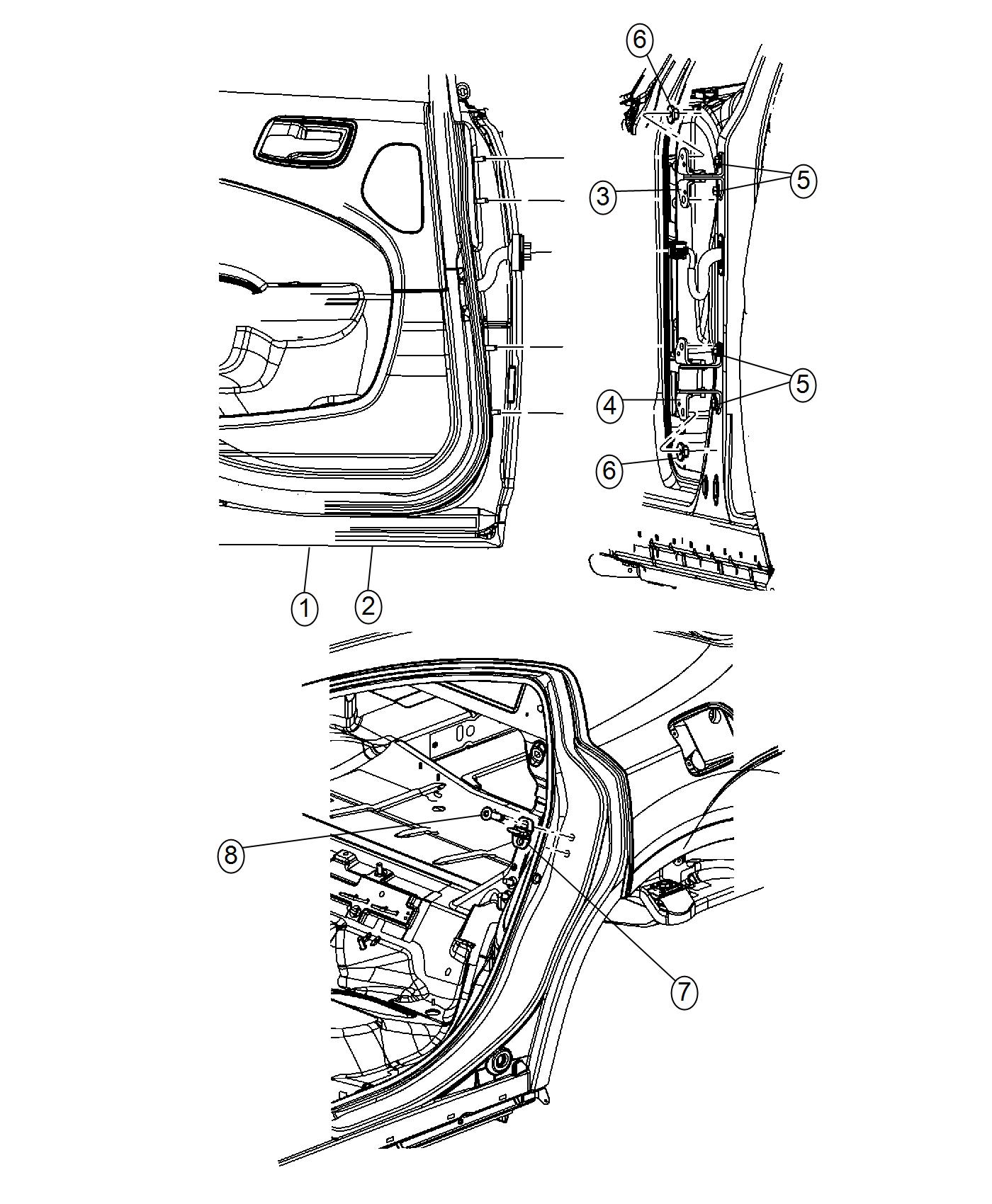 Diagram Rear Door, Shell and Hinges. for your 2001 Chrysler 300  M 