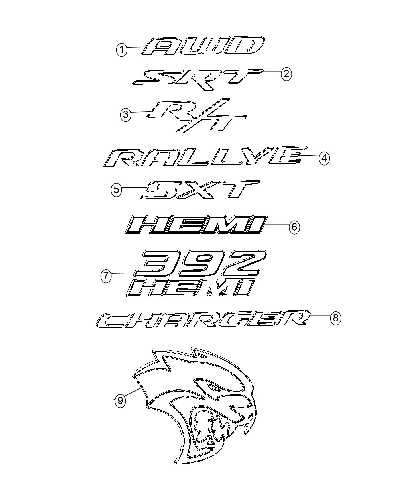 Diagram Nameplates, Emblems and Medallions. for your Dodge Charger  