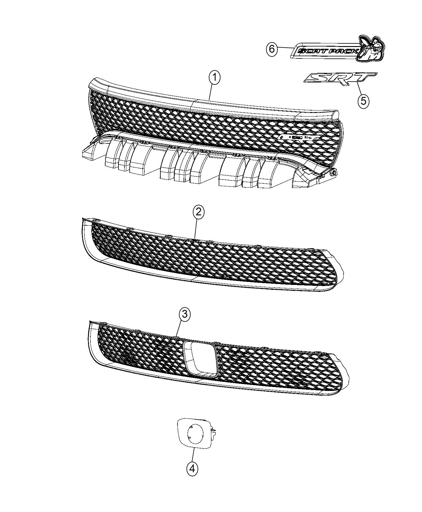 Diagram Grilles and Related Items, SRT and Scat Pack. for your Dodge Charger  