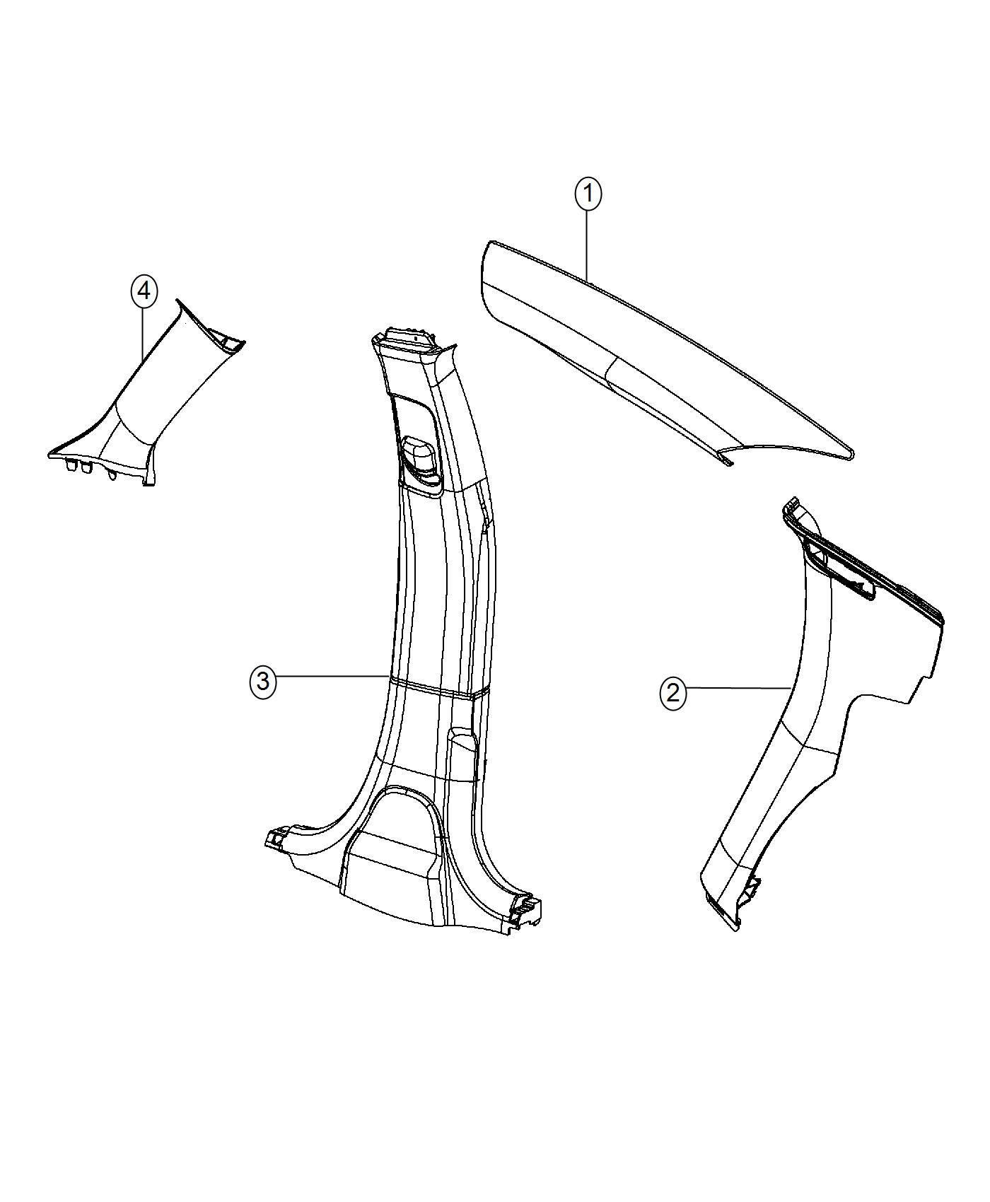 Interior Moldings and Pillars - A, B and C Pillars. Diagram