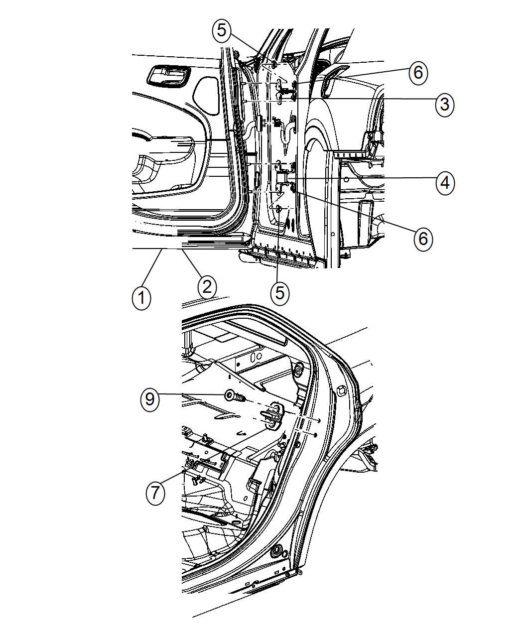 Diagram Rear Door, Shell and Hinges. for your 2001 Chrysler 300 M  