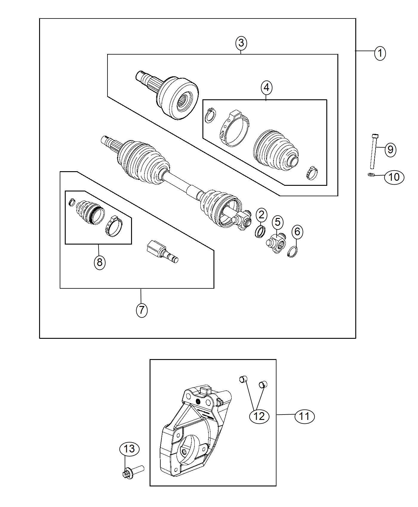 Diagram Shafts, Axle 1.6L [1.6L I4 B Eco Turbo Diesel Engine]. for your Jeep