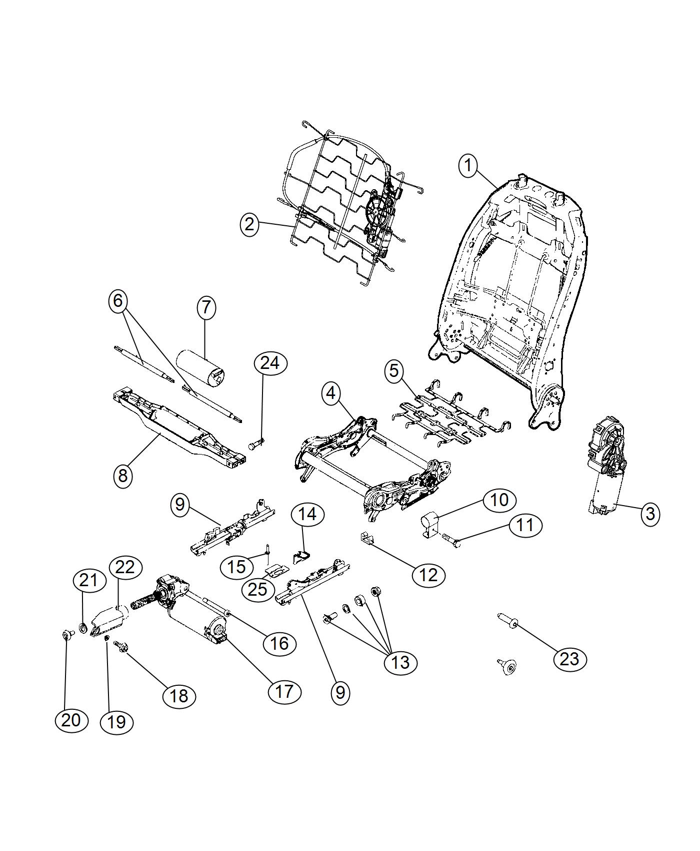 Adjuster, Recliner And Shields - Driver Seat - Power. Diagram