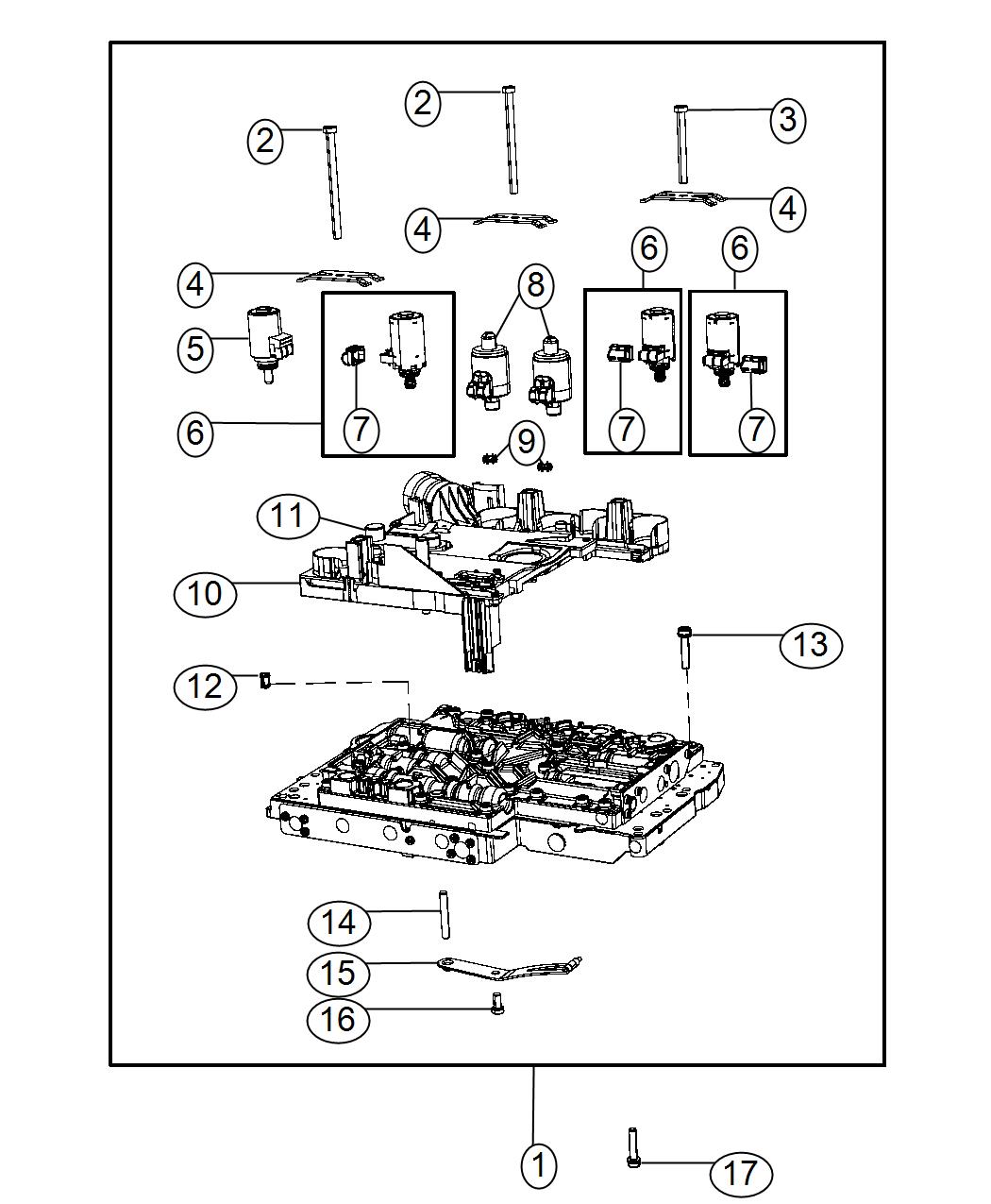 Diagram Valve Body And Related Parts. for your 2010 Dodge Charger   