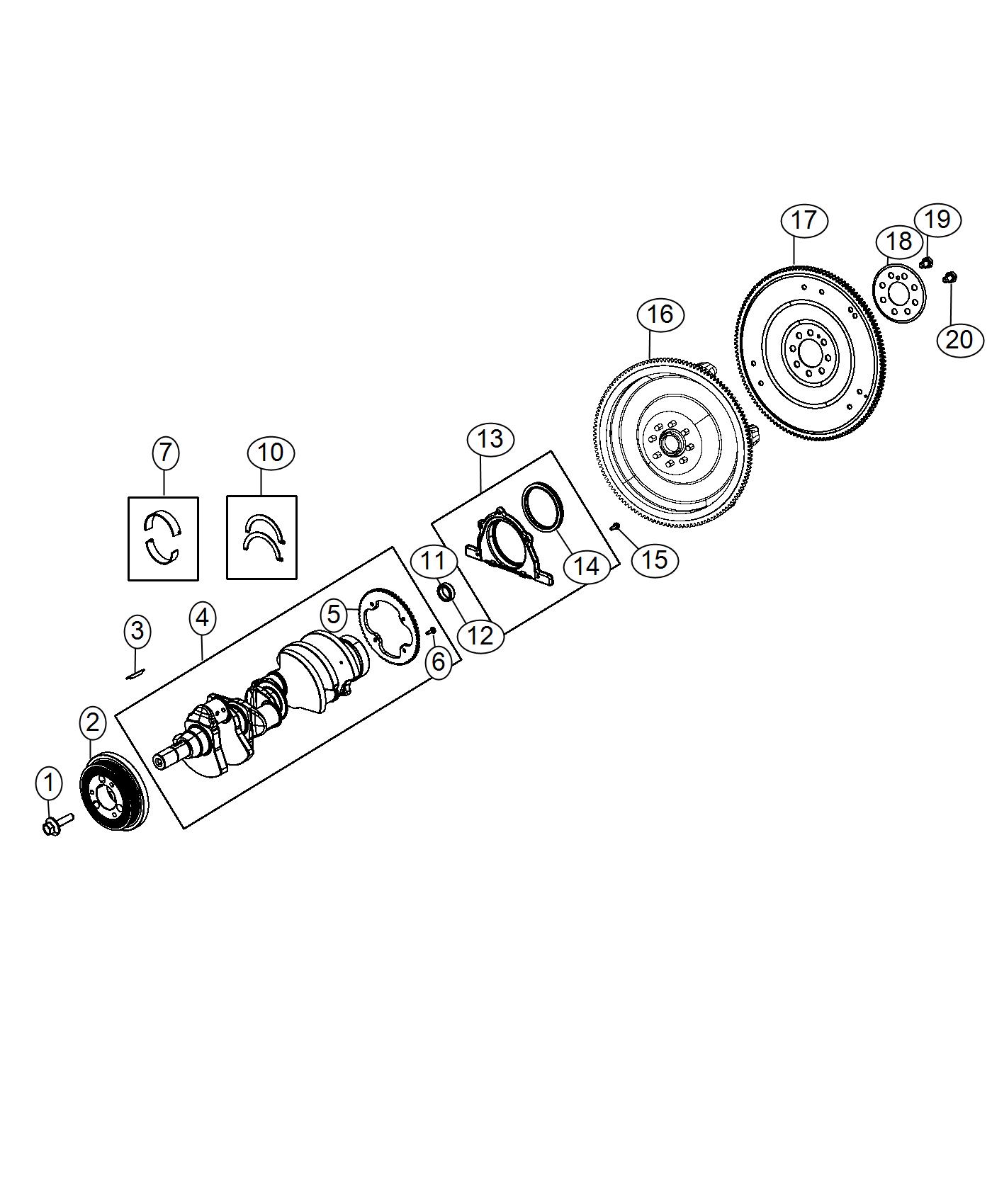 Diagram Crankshaft, Crankshaft Bearings, Damper And Flywheel 6.2L [6.2L SUPERCHARGED HEMI V8 SRT ENGINE]. for your 2000 Chrysler 300  M 