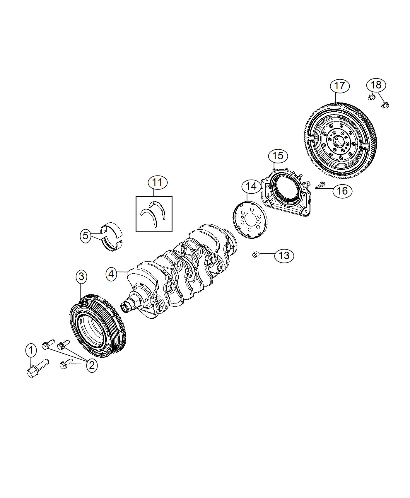 Diagram Crankshaft, Crankshaft Bearings, Damper And Flywheel 1.4L Turbocharged [1.4L I4 MultiAir Turbo Engine]. for your 2001 Chrysler 300  M 