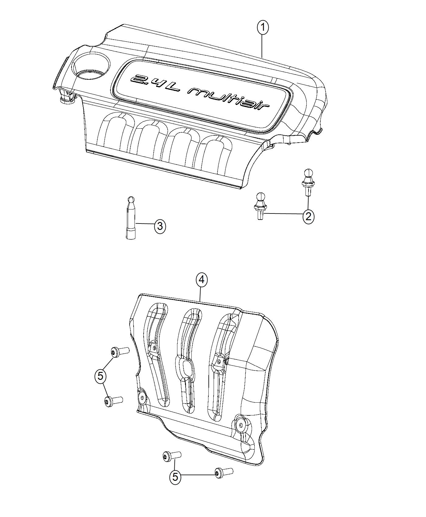 Diagram Engine Cover And Related Parts 2.4L [2.4L I4 MultiAir Engine]. for your 2012 Jeep Grand Cherokee 5.7L V8 4X4  