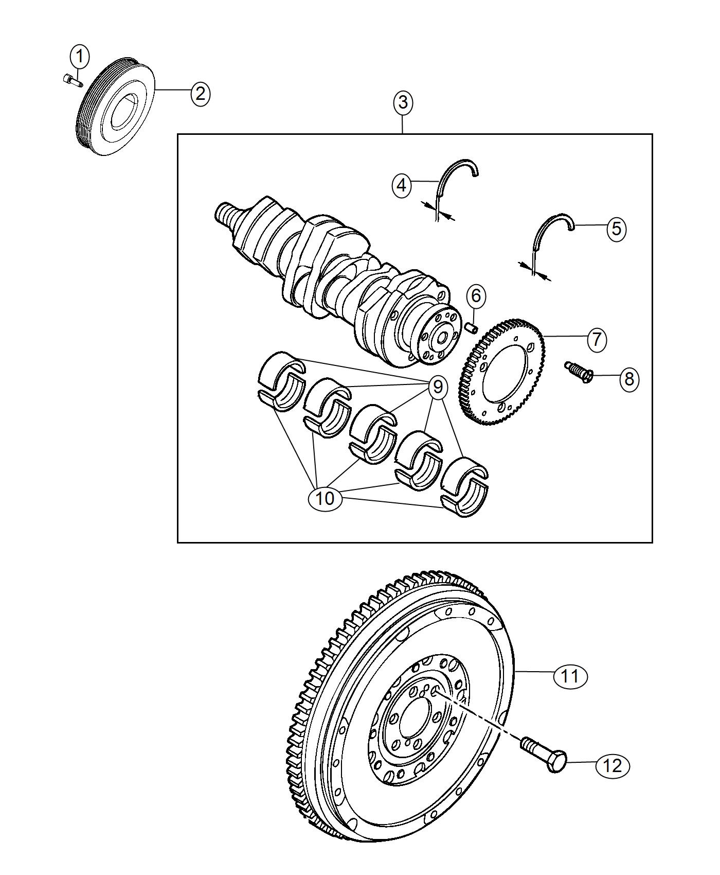 Diagram Crankshaft, Crankshaft Bearings, Damper And Flywheel 1.6L Diesel [1.6L I4 B Eco Turbo Diesel Engine]. for your 2002 Jeep Wrangler   