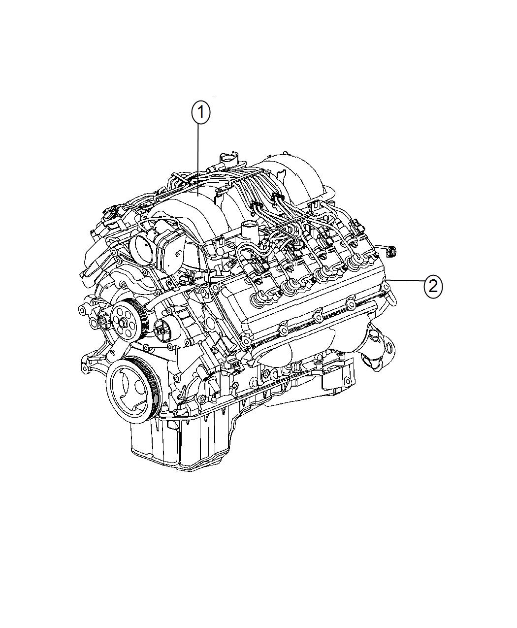 Diagram Engine Assembly And Service Long Block 5.7L [5.7L V8 HEMI VVT Engine] Without MDS. for your Chrysler 300  M