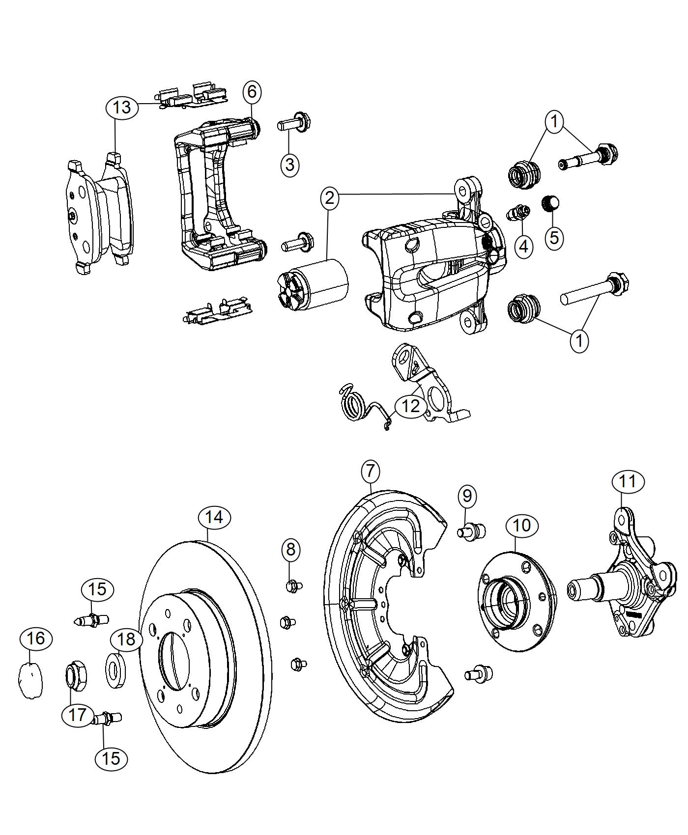 Diagram Brakes, Rear, Disc. for your 2017 Jeep Wrangler   