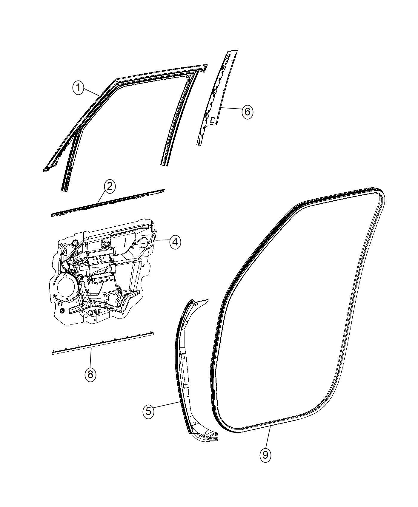 Diagram Weatherstrips, Front Door. for your 1999 Chrysler 300  M 