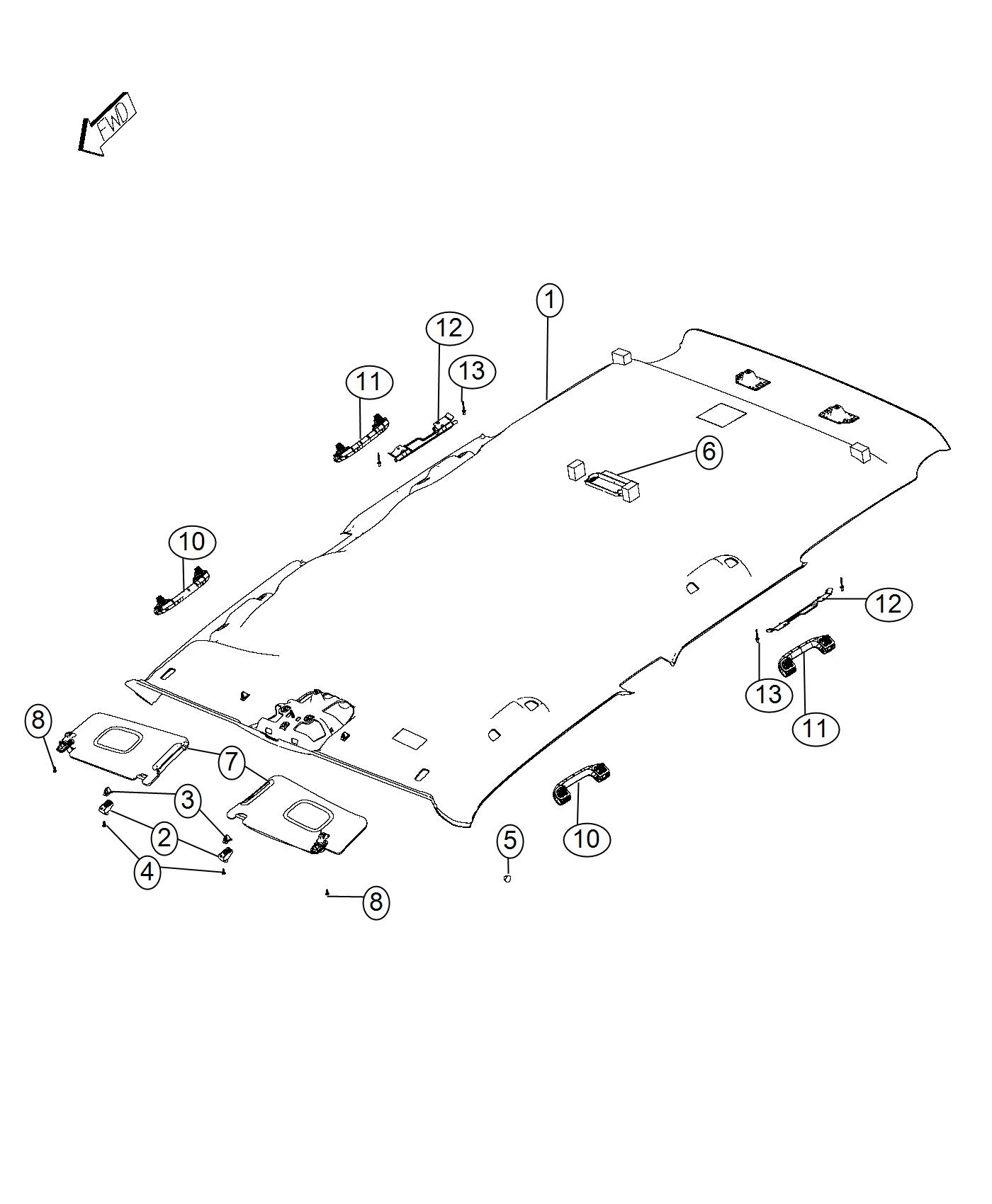 Diagram Headliners and Visors. for your 1999 Chrysler 300  M 