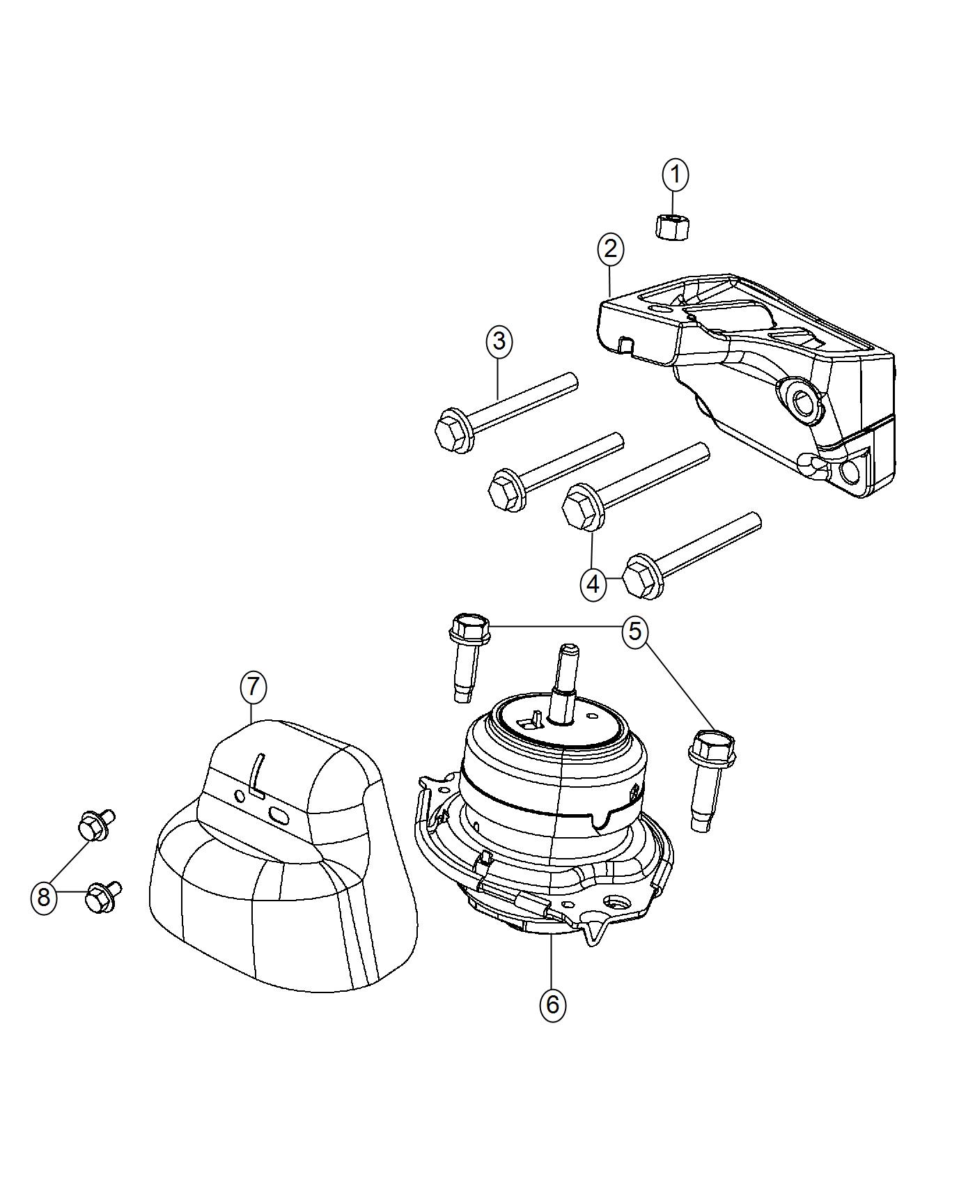 Diagram Engine Mounting Left Side RWD/2WD 5.7L [5.7L V8 HEMI MDS VVT Engine]. for your Dodge