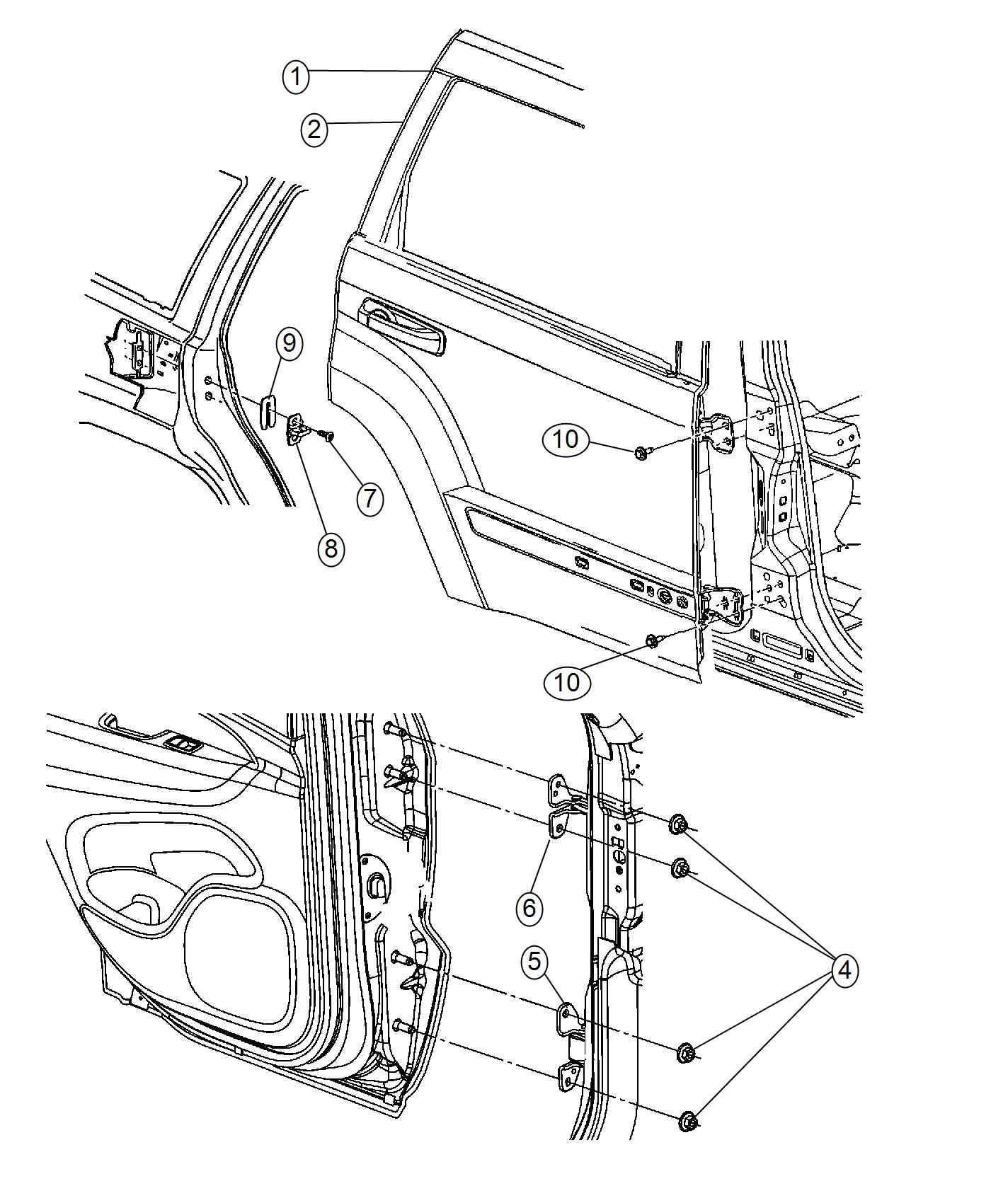 Diagram Rear Door, Shell and Hinges. for your Dodge Durango  