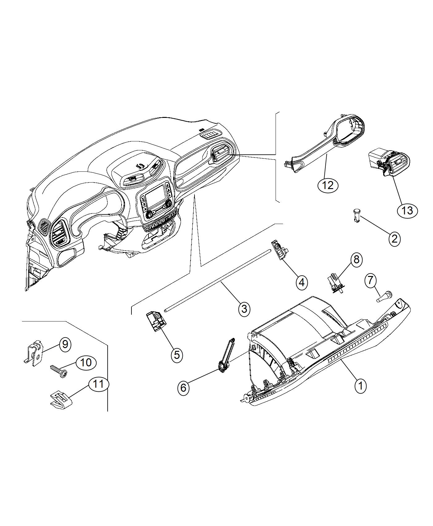 Diagram Instrument Panel Trim[Glovebox]. for your 2016 Jeep Renegade   