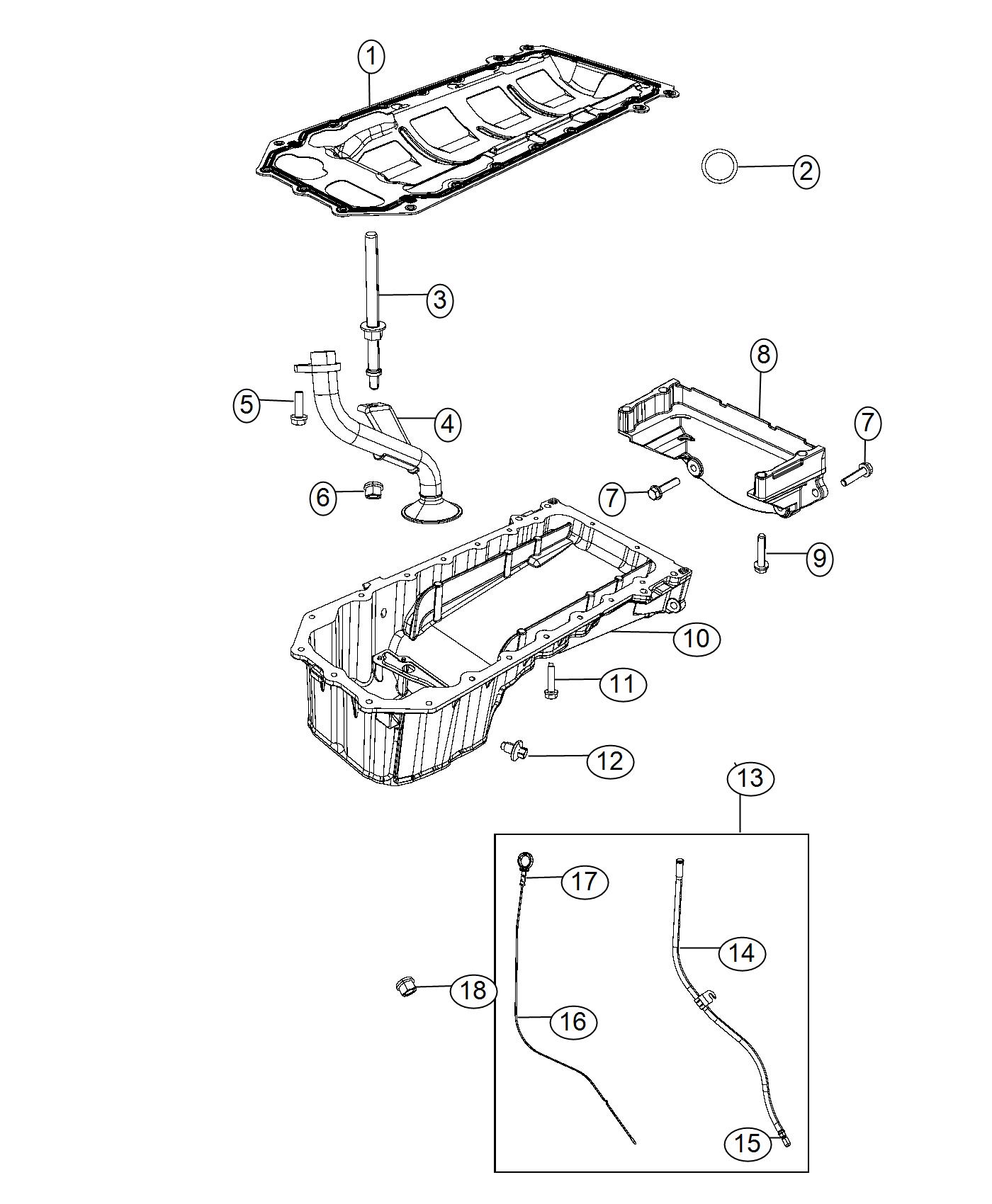 Diagram Engine Oil Pan, Engine Oil Level Indicator And Related Parts 6.4L [6.4L V8 SRT HEMI MDS Engine]. for your 2000 Chrysler 300  M 