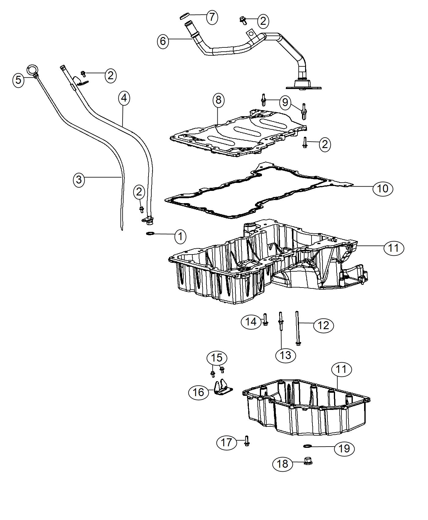 Diagram Engine Oil Pan, Engine Oil Level Indicator And Related Parts 3.0L Diesel [3.0L V6 Turbo Diesel Engine]. for your 1999 Chrysler 300  M 