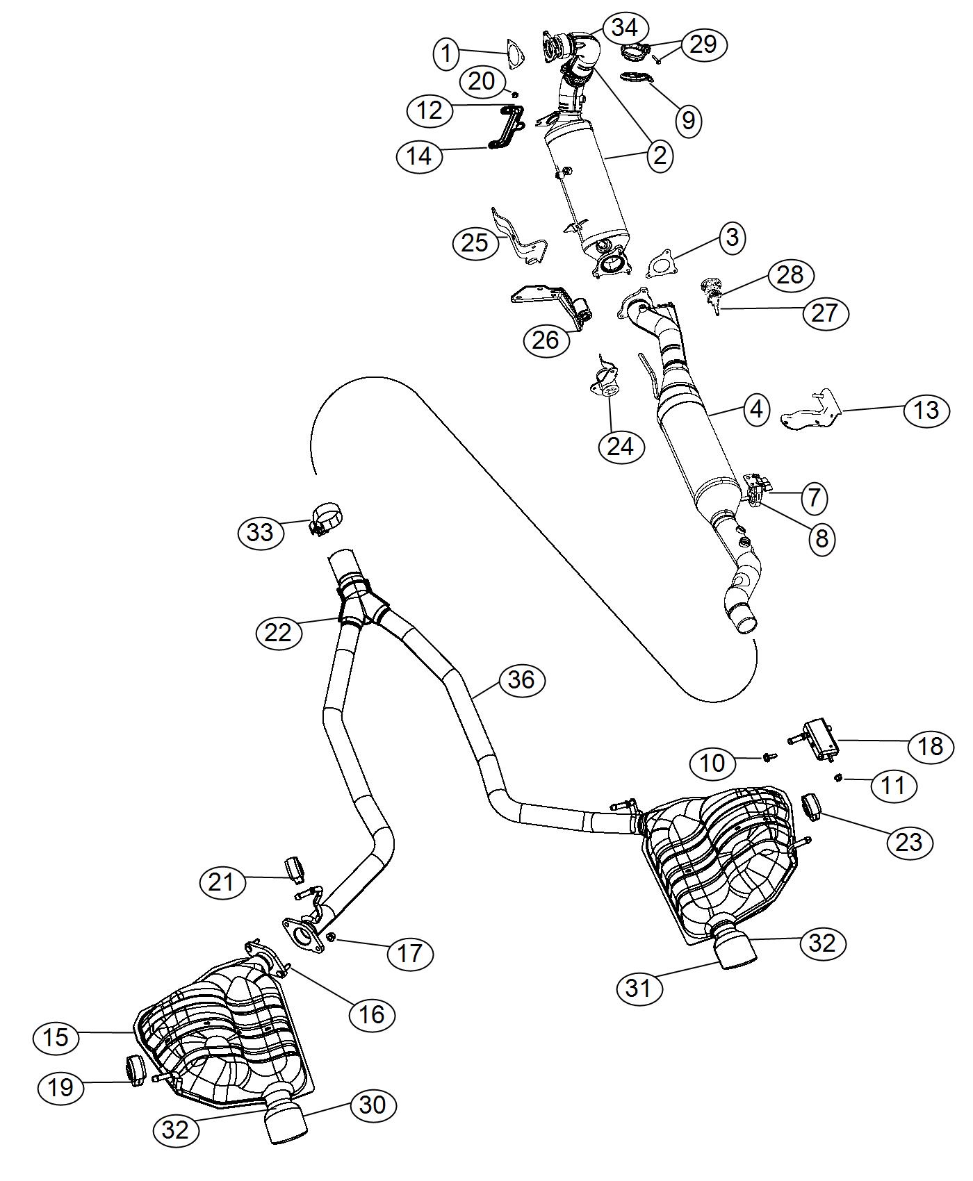 Diagram Exhaust System 3.0L [3.0L V6 Turbo Diesel Engine],[EXO]. for your 2004 Jeep Grand Cherokee   