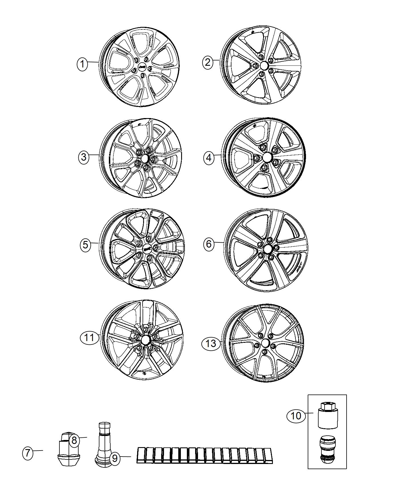 Diagram Wheels and Hardware. for your Jeep