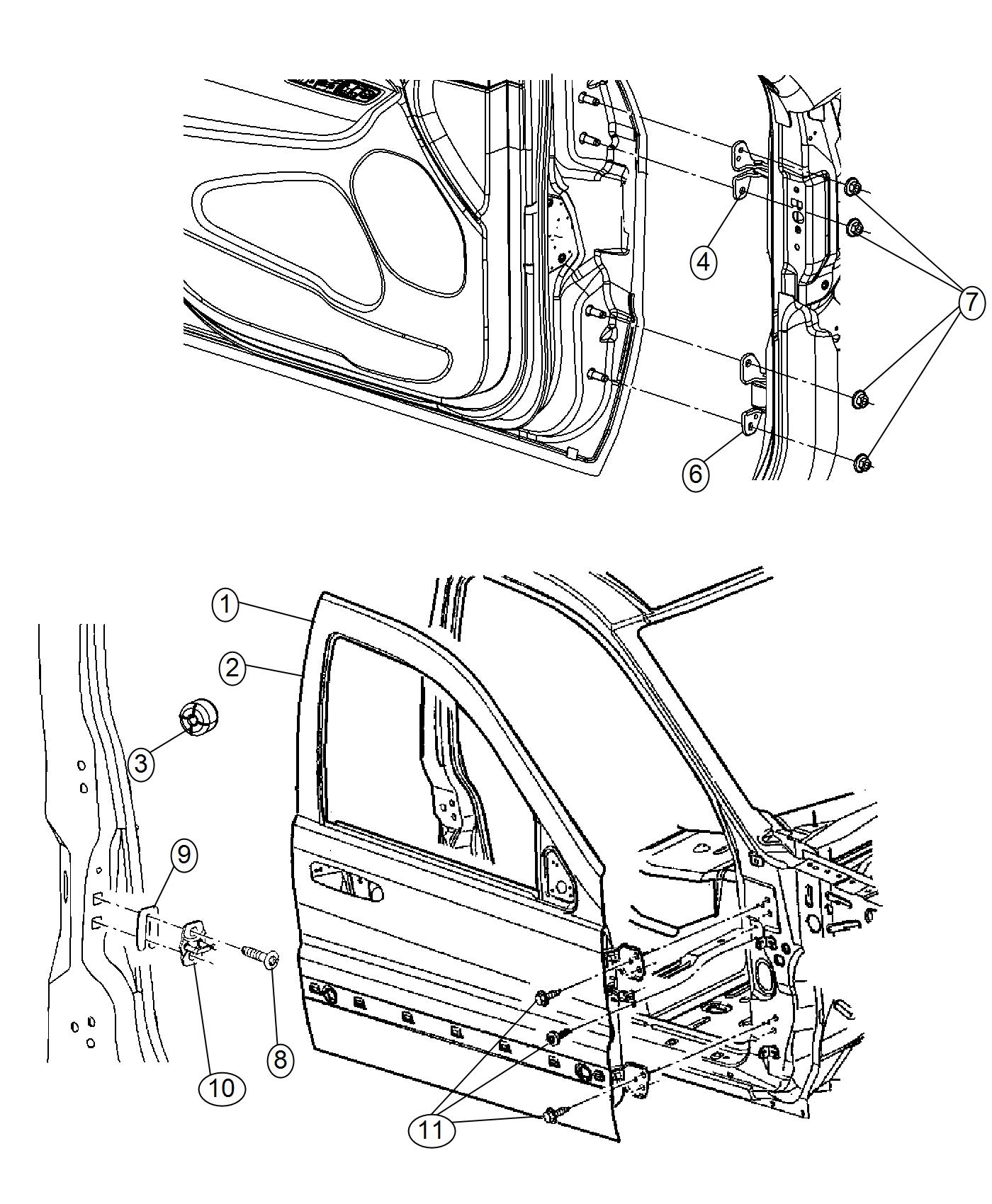 Diagram Front Door, Shell and Hinges. for your 2016 Jeep Grand Cherokee 3.0L Turbo V6 Diesel 4X4 OVERLAND 