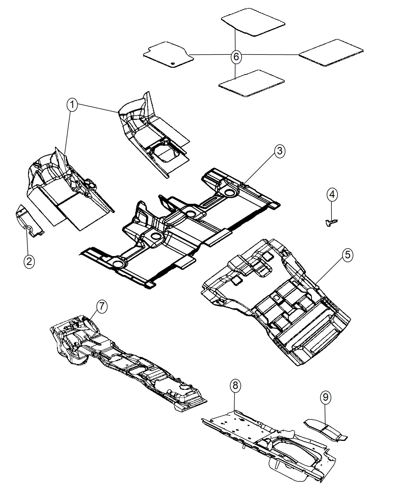 Diagram Carpet, Complete. for your 2016 Jeep Grand Cherokee 5.7L V8 4X2 OVERLAND 