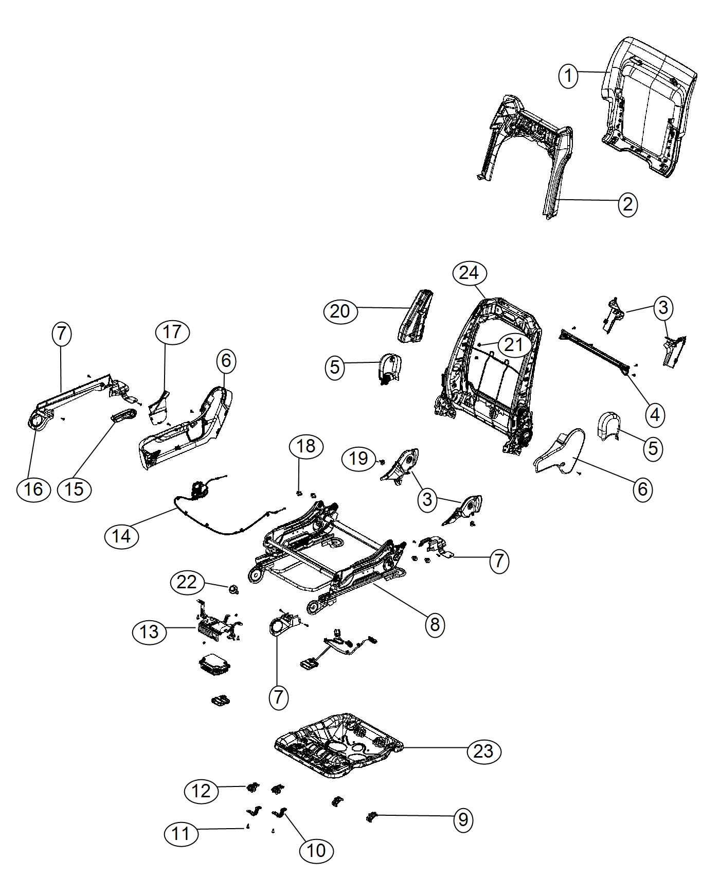 Diagram Adjusters, Recliners and Shields - Passenger Seat - Manual. for your Jeep