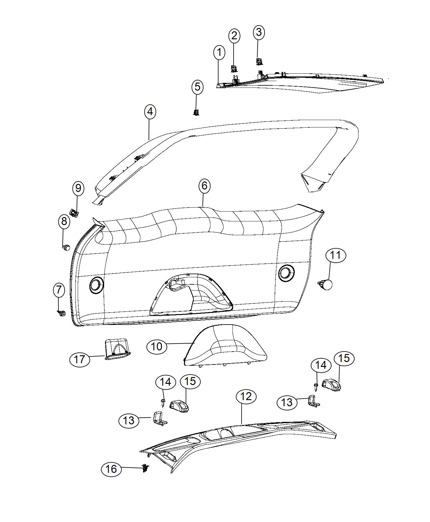 Diagram Liftgate Panels and Scuff Plate. for your 2016 Jeep Grand Cherokee 5.7L V8 4X4 Limited 