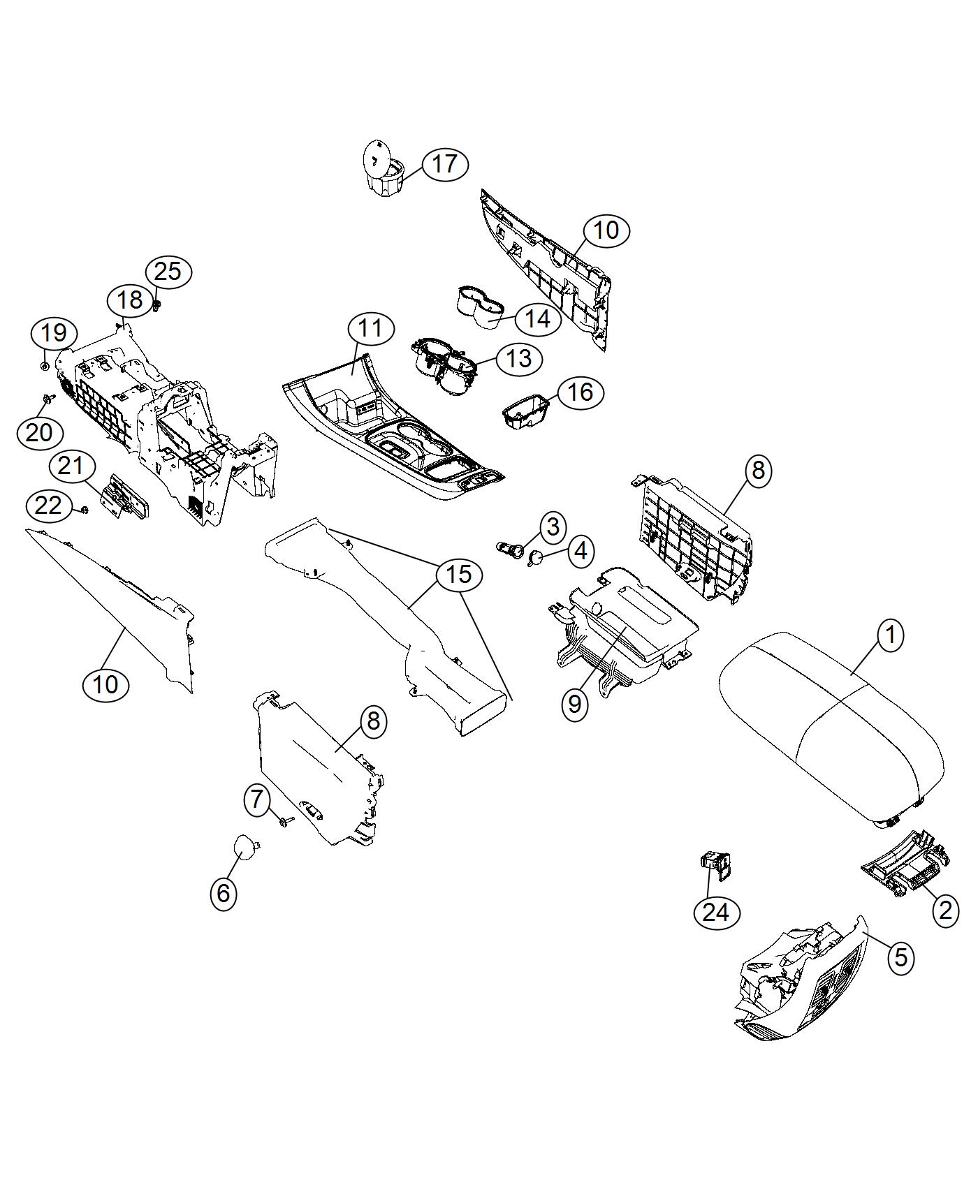 Diagram Floor Console Front. for your 2022 Jeep Grand Cherokee   