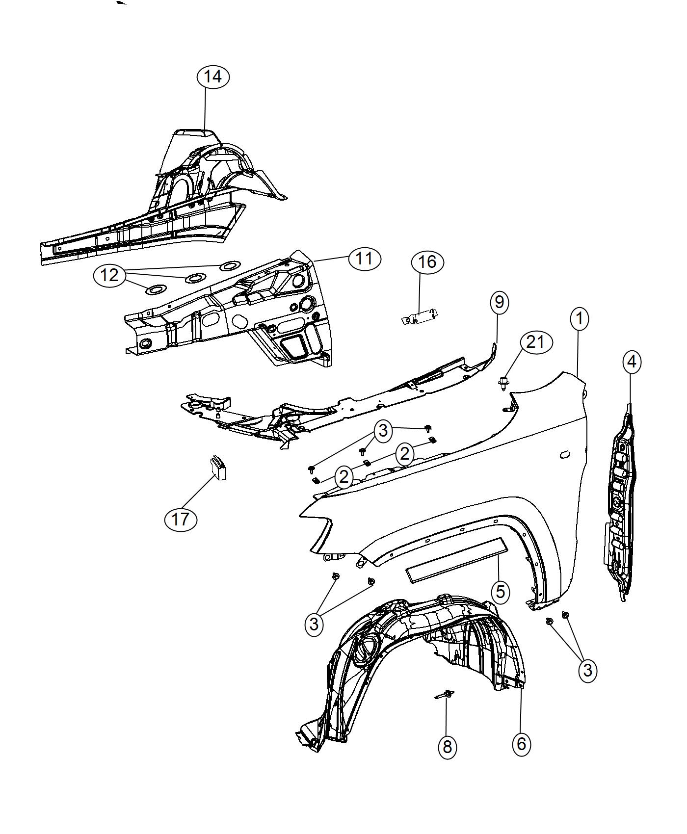 Diagram Front Fender and Shields. for your Jeep