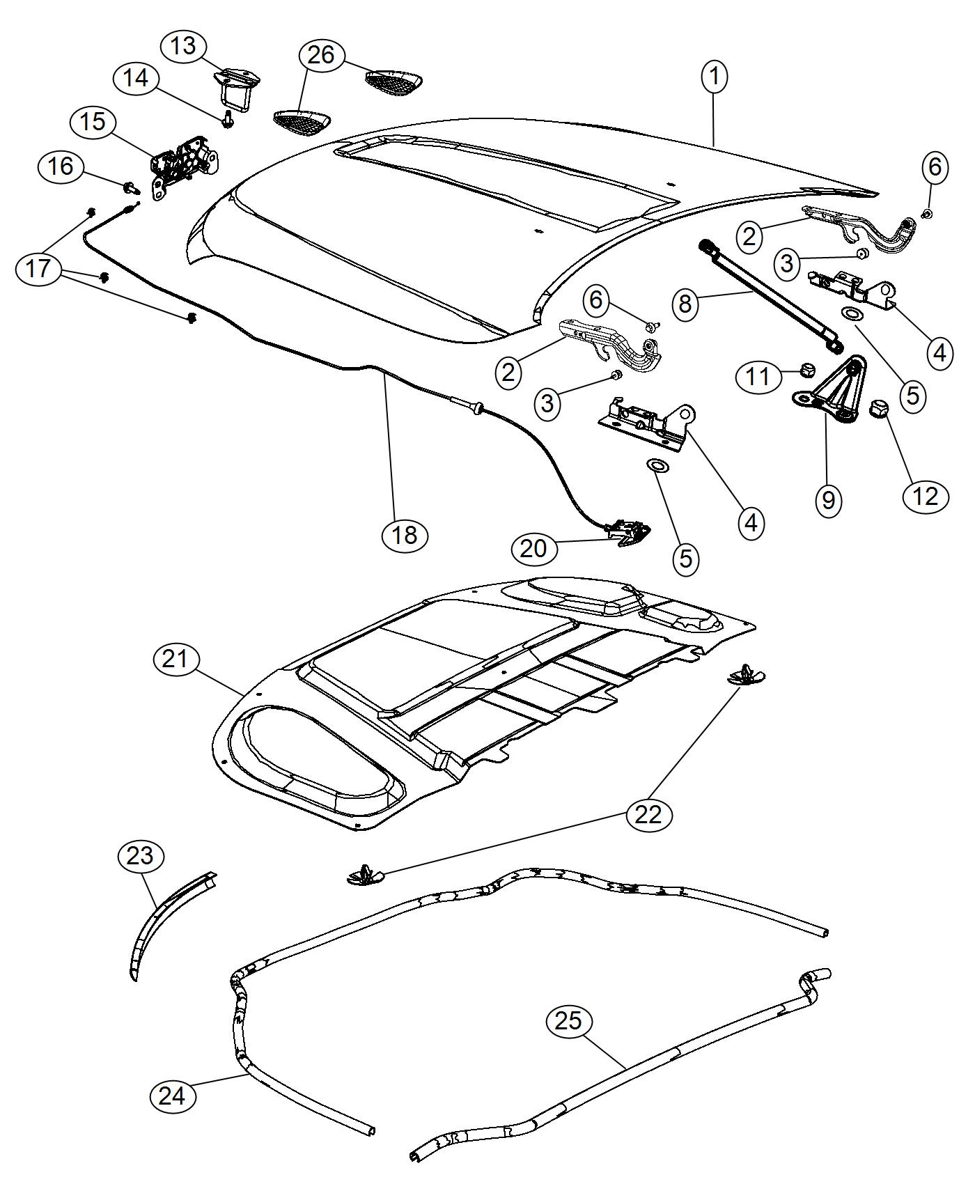 Diagram Hood and Related Parts. for your 2001 Chrysler 300  M 