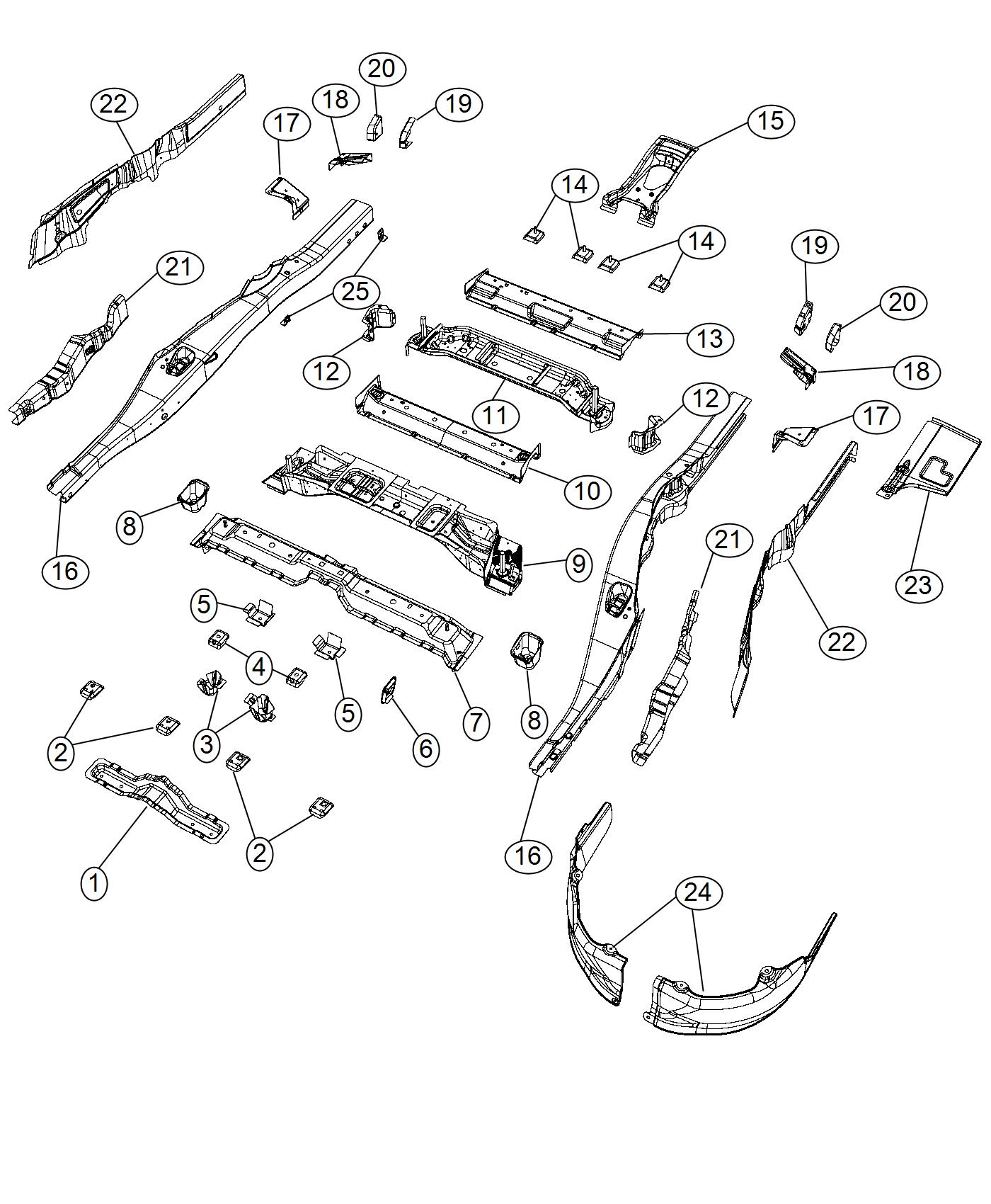 Diagram Rear Floor Pan Attaching Parts. for your Dodge