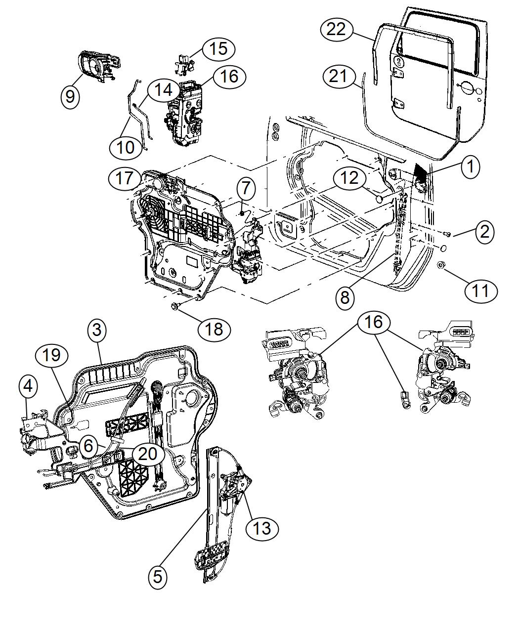 Diagram Front Door, Hardware Components, Full Door. for your 2002 Chrysler 300  M 