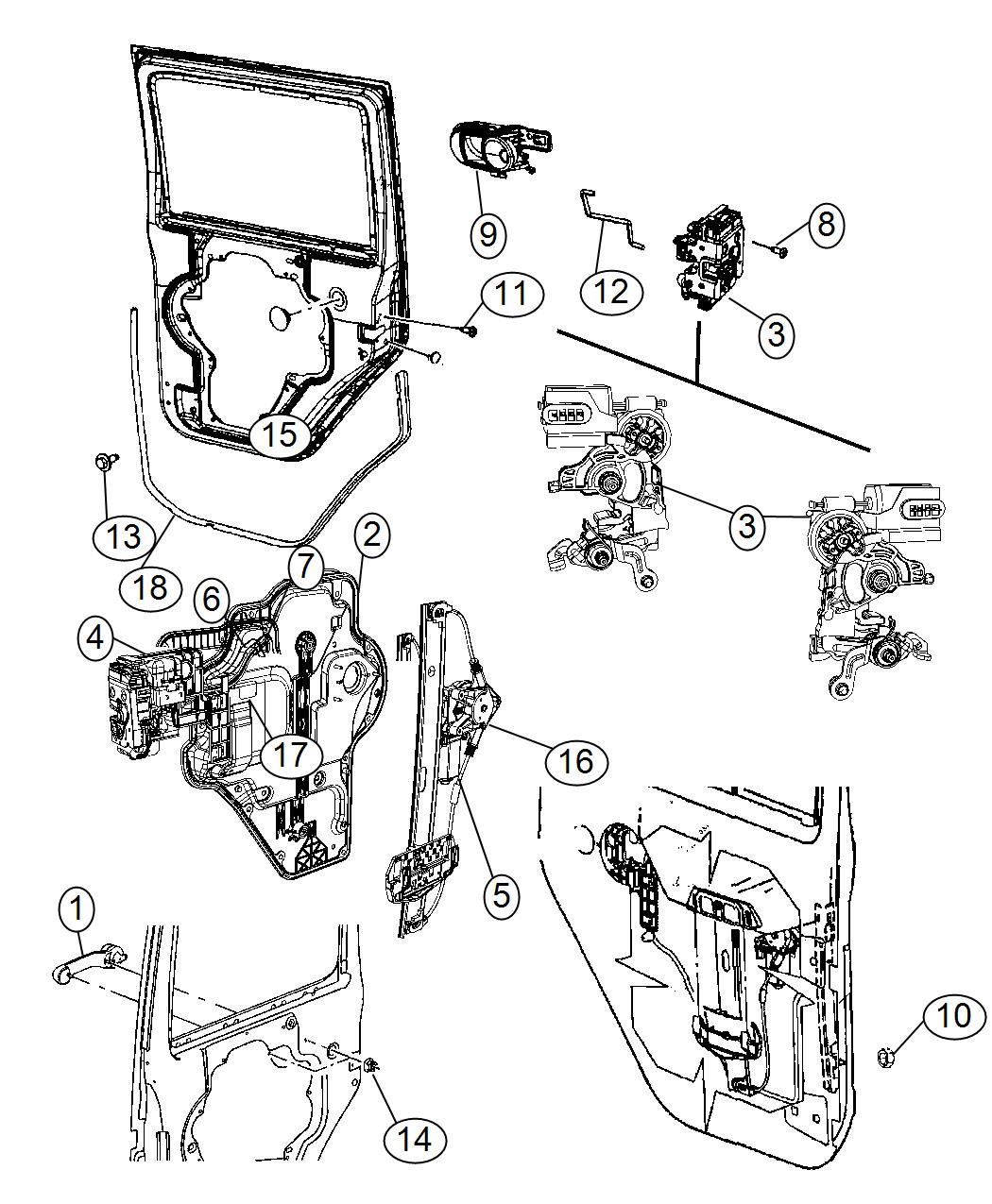 Diagram Rear Door, Hardware Components, Full Door. for your 2002 Chrysler 300  M 