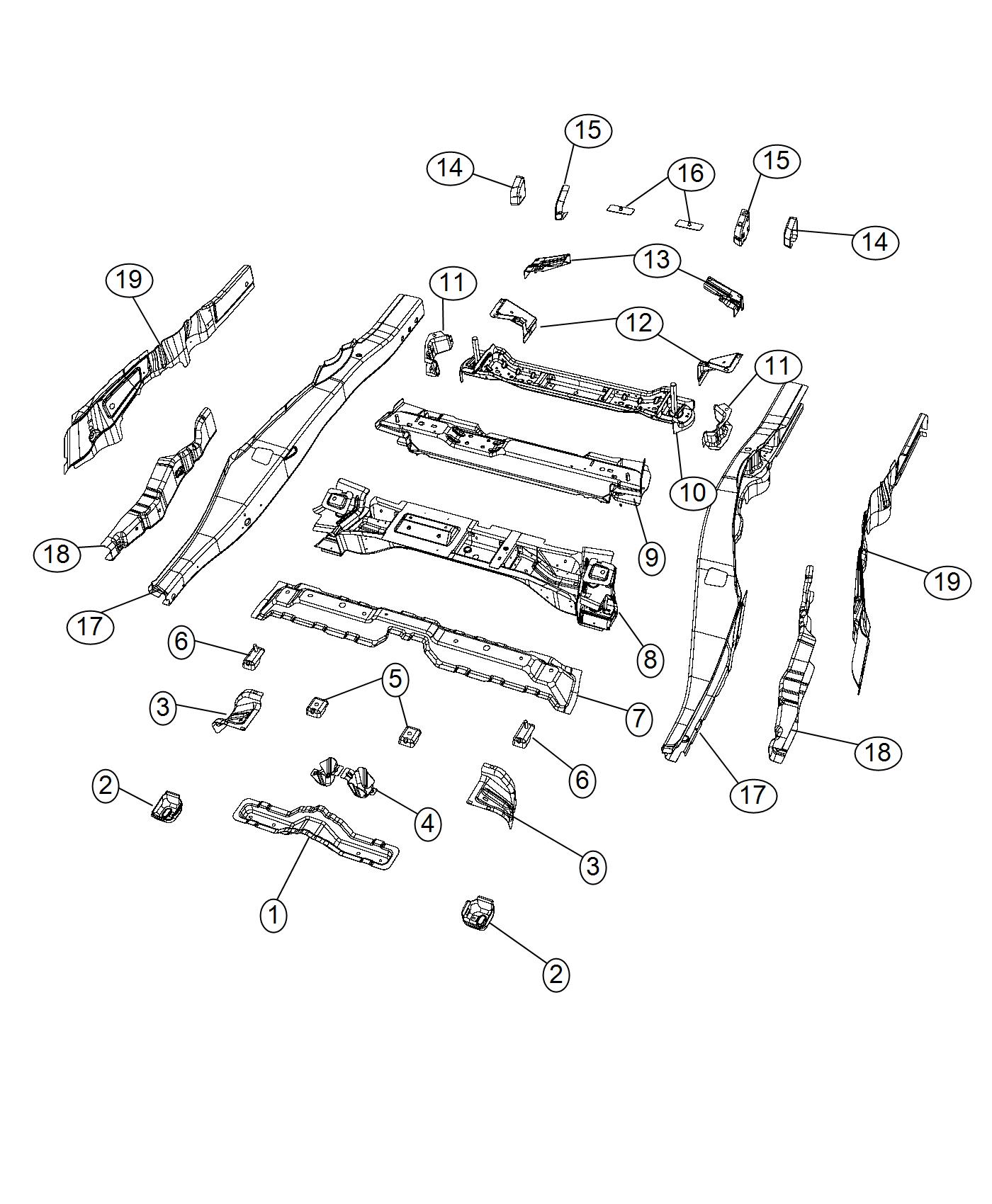 Diagram Rear Floor Pan Attaching Parts. for your 2001 Chrysler 300  M 