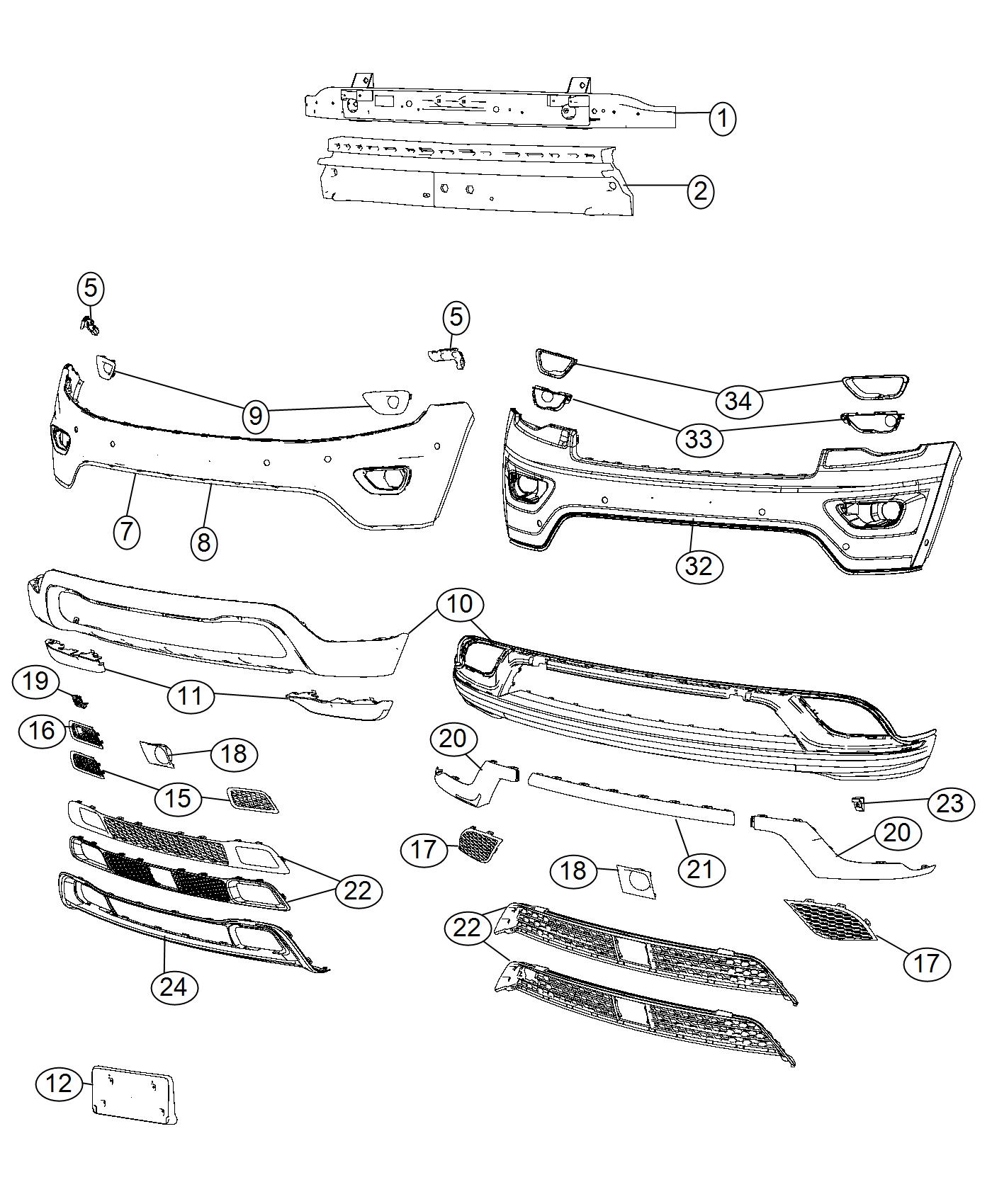 Diagram Fascia, Front. for your 2018 Jeep Wrangler  SAHARA UNLIMITED 