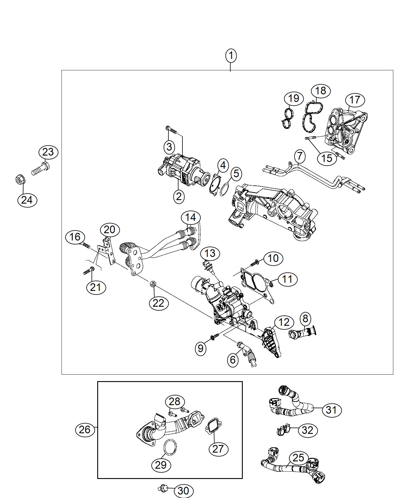 Diagram EGR Valve, High Pressure, 2.0L Diesel [2.0L I4 Turbo Diesel Engine w/ ESS]. for your 2023 Jeep Renegade   