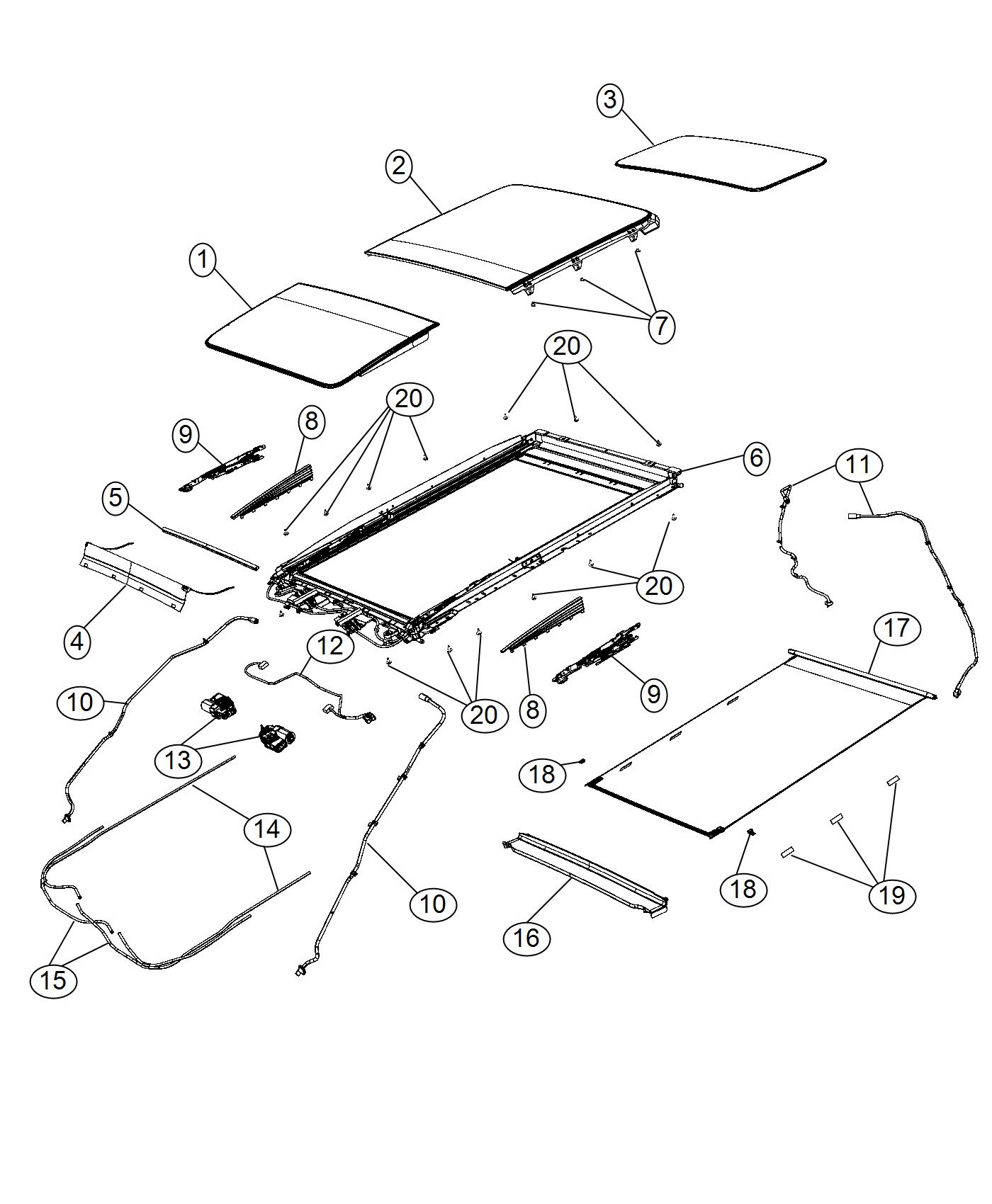 Diagram Sunroof and Component Parts. for your 2003 Chrysler 300   