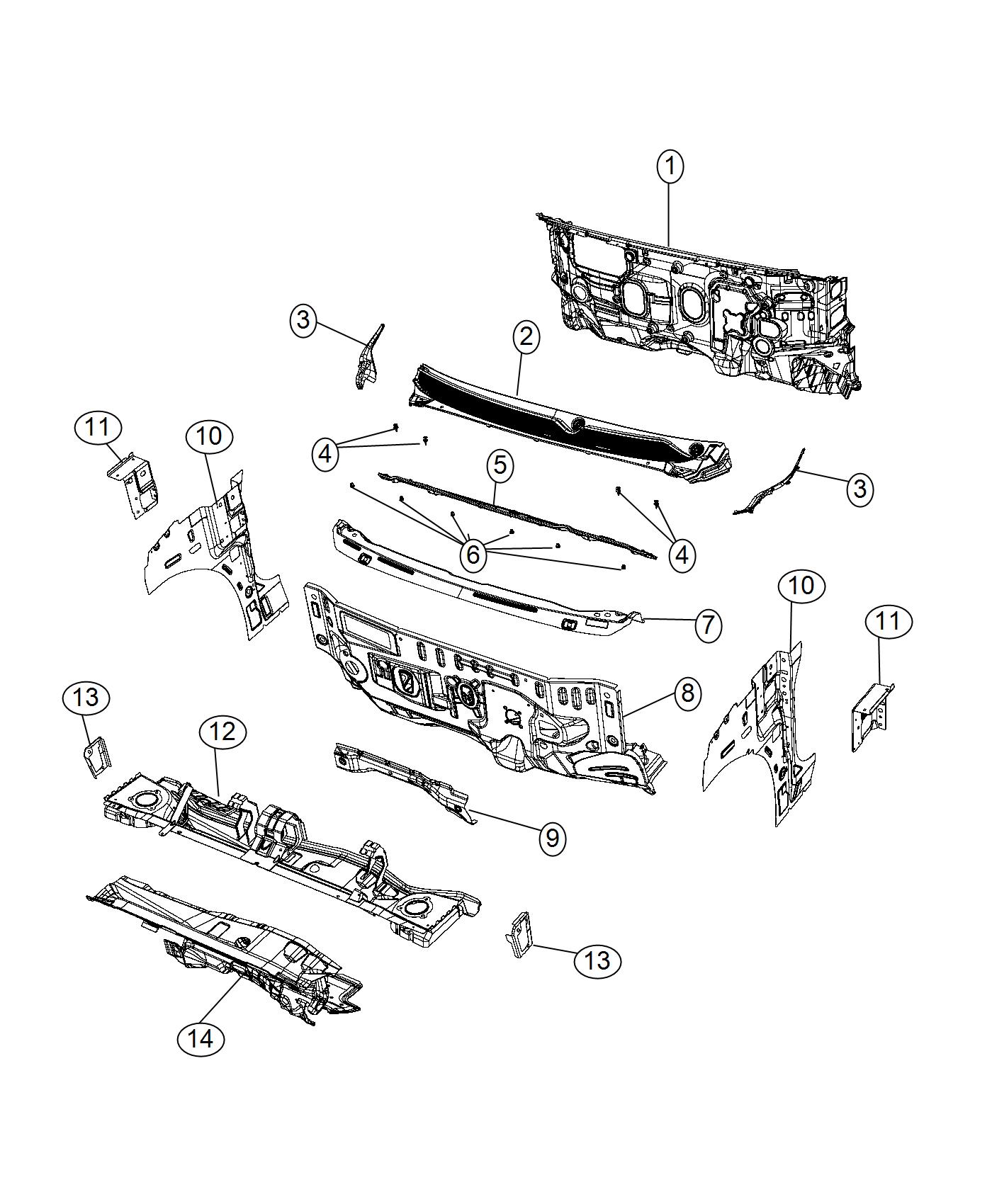 Cowl , Dash Panel and Related Parts. Diagram